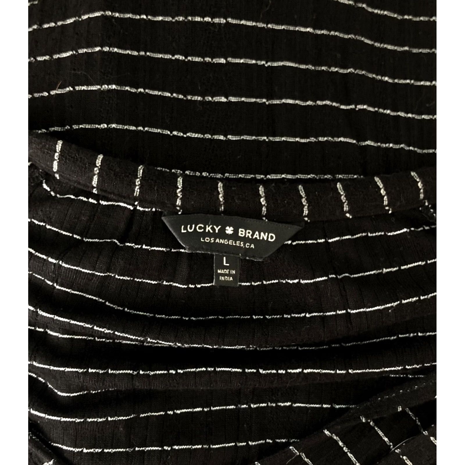 Lucky Brand Lucky Brand Top L BlkWht Stripe Tie V-Neck Balloon LongSleeve Elastic Waist 90s Y2K Womens Size L / US 10 / IT 46 - 4 Thumbnail