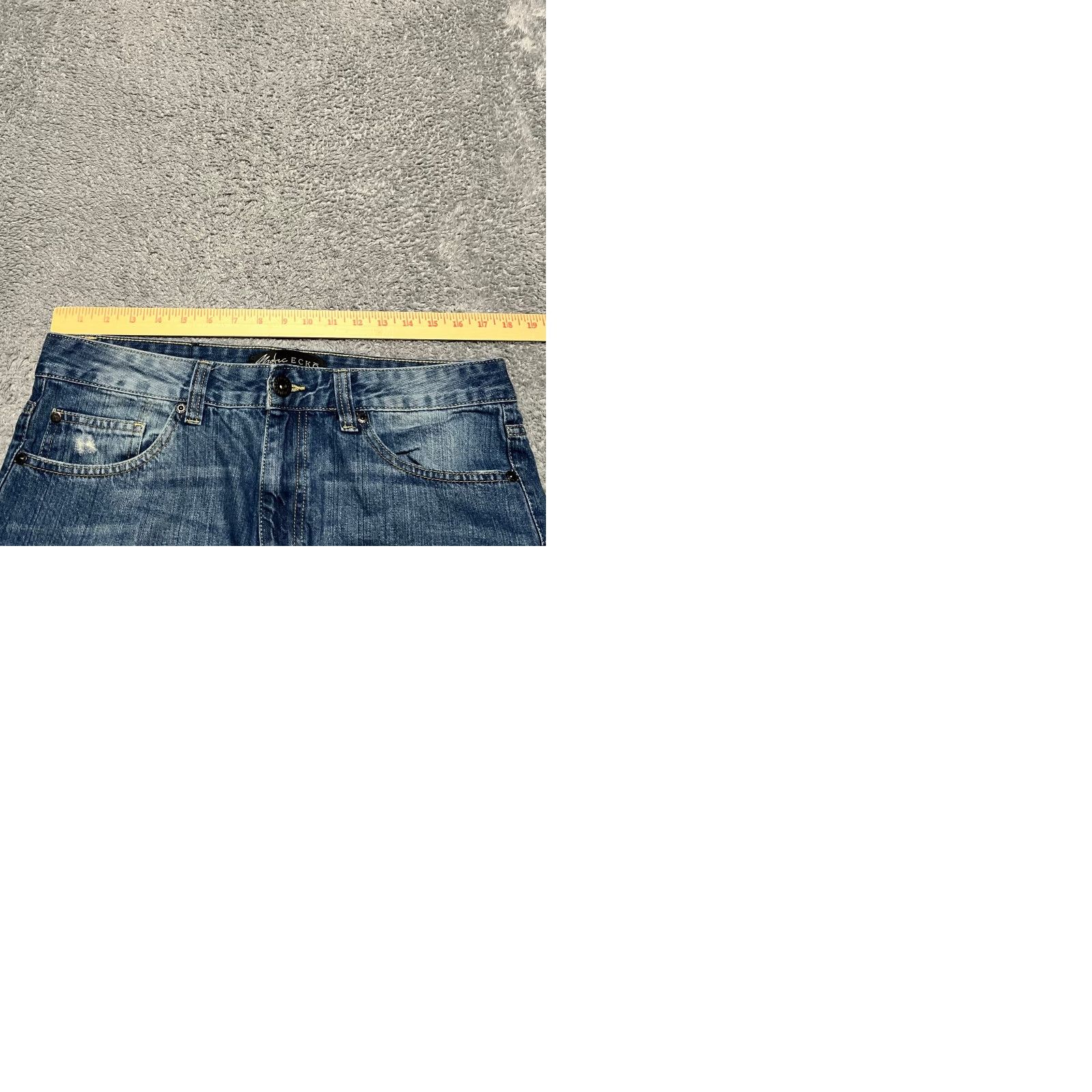 Denime Marc Ecko Cut & Sew Denim Jeans Mens 32 x 32 Slim Tapered Distressed Whiskering Blue 32 Mens Straight Jeans Size US 32 / EU 48 - 9 Thumbnail