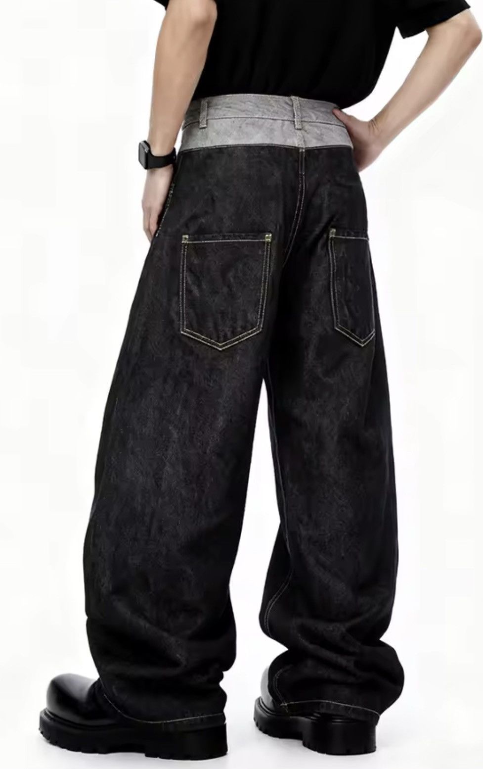 Other Retro Double Waist Design Baggy Wide Leg Jeans Size US 37 - 6 Thumbnail