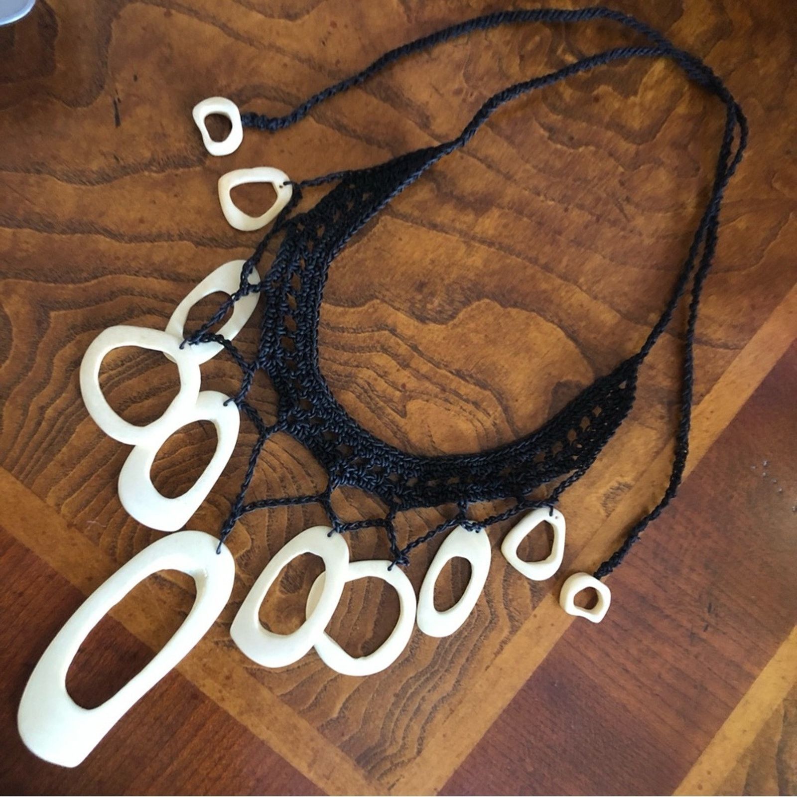 Handmade Handcrafted crochet simulated bone disc necklace Size ONE SIZE - 8 Thumbnail