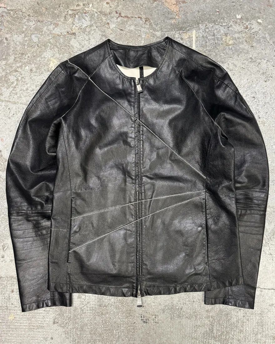 Emporio Armani × Vintage SS2014 Emporio Armani Geometrical Black Leather Jacket Size US S / EU 44-46 / 1 - 1 Thumbnail