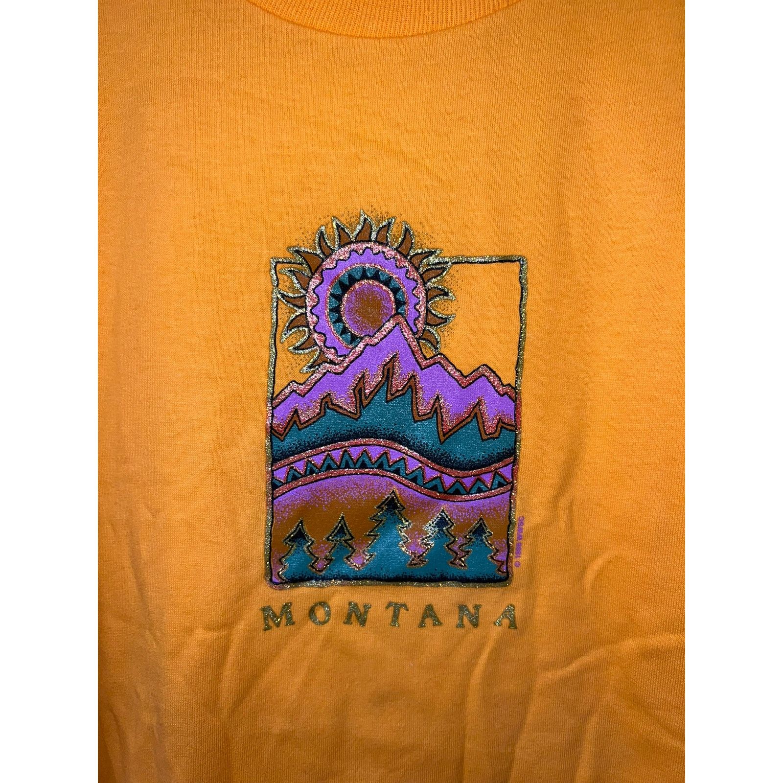 Jerzees 90s MT Montana Glitzy Mountain Orange Shirt VTG 1990s Large Size US L / EU 52-54 / 3 - 2 Thumbnail