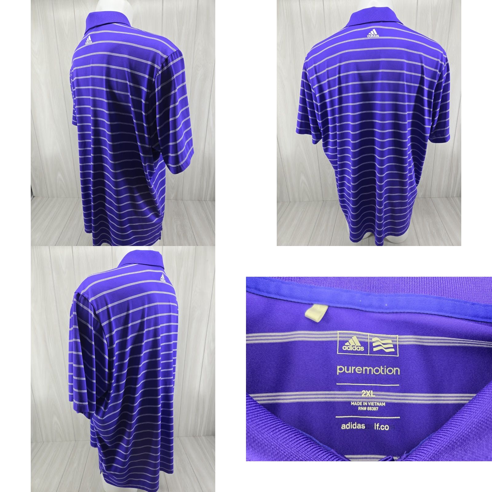 Adidas Adidas Apple Mountain Puremotion Men's Polo 2XL Purple Striped Golf Shirt Size US XXL / EU 58 / 5 - 8 Thumbnail