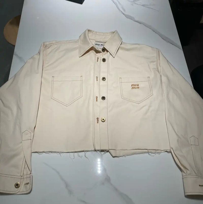 Miu Miu Miu Miu White Cropped Cardigan for Women 0089 Size M / US 6-8 / IT 42-44 - 1 Thumbnail