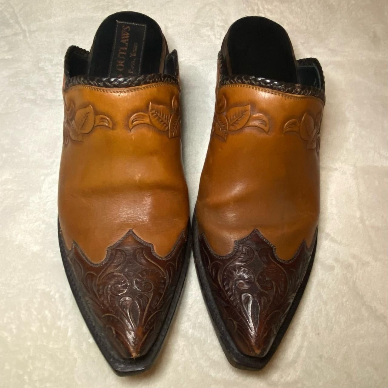 Designer Handcrafted Tres Outlaws El Paso Leather Wingtip Mules Women Size US 7.5 / IT 37.5 - 3 Thumbnail