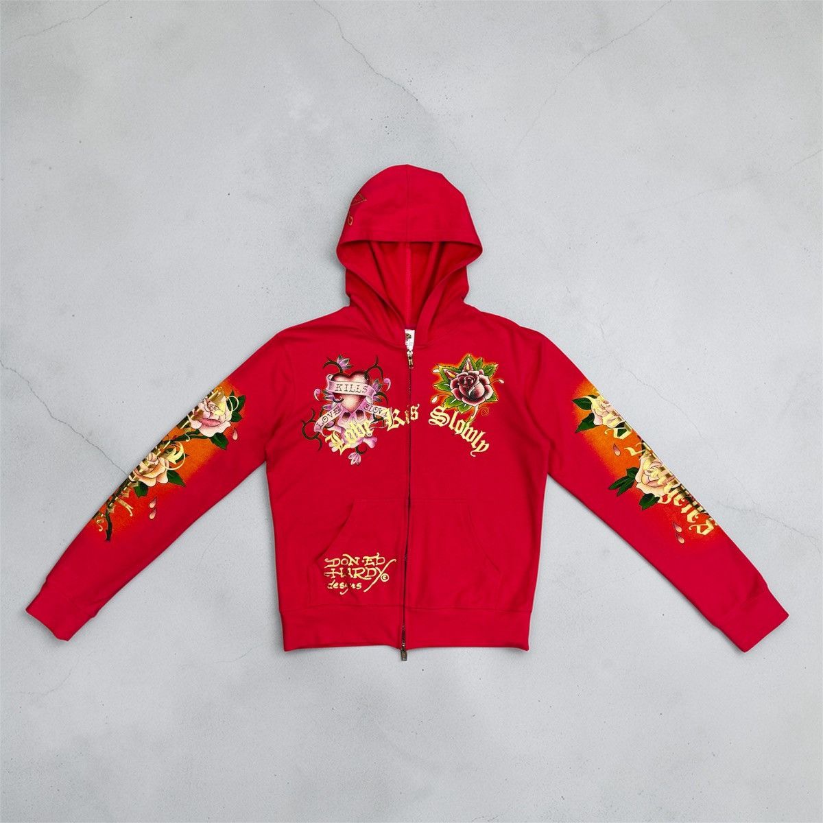 Ed Hardy Ed Hardy Christian Audigier Tattoo Skulls Roses Zip Hoodie Size L / US 10 / IT 46 - 1 Thumbnail