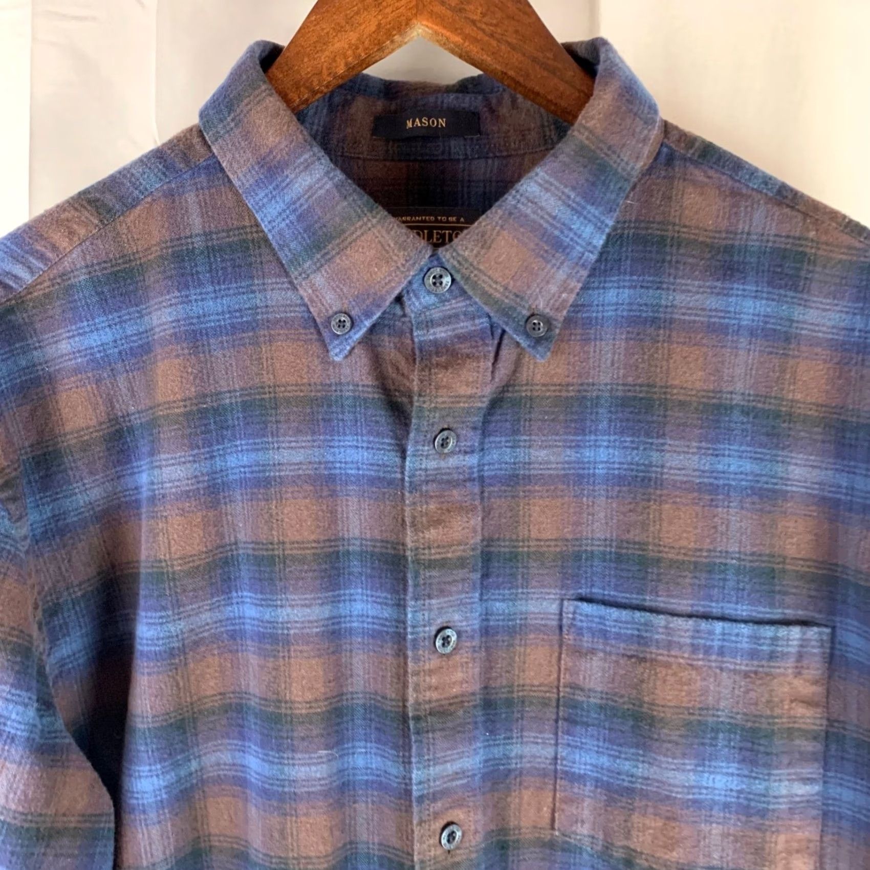 Pendleton Pendleton Mason Button Down Shirt Mens XL Blue Brown Plaid Cotton Flannel Size US XL / EU 56 / 4 - 2 Thumbnail