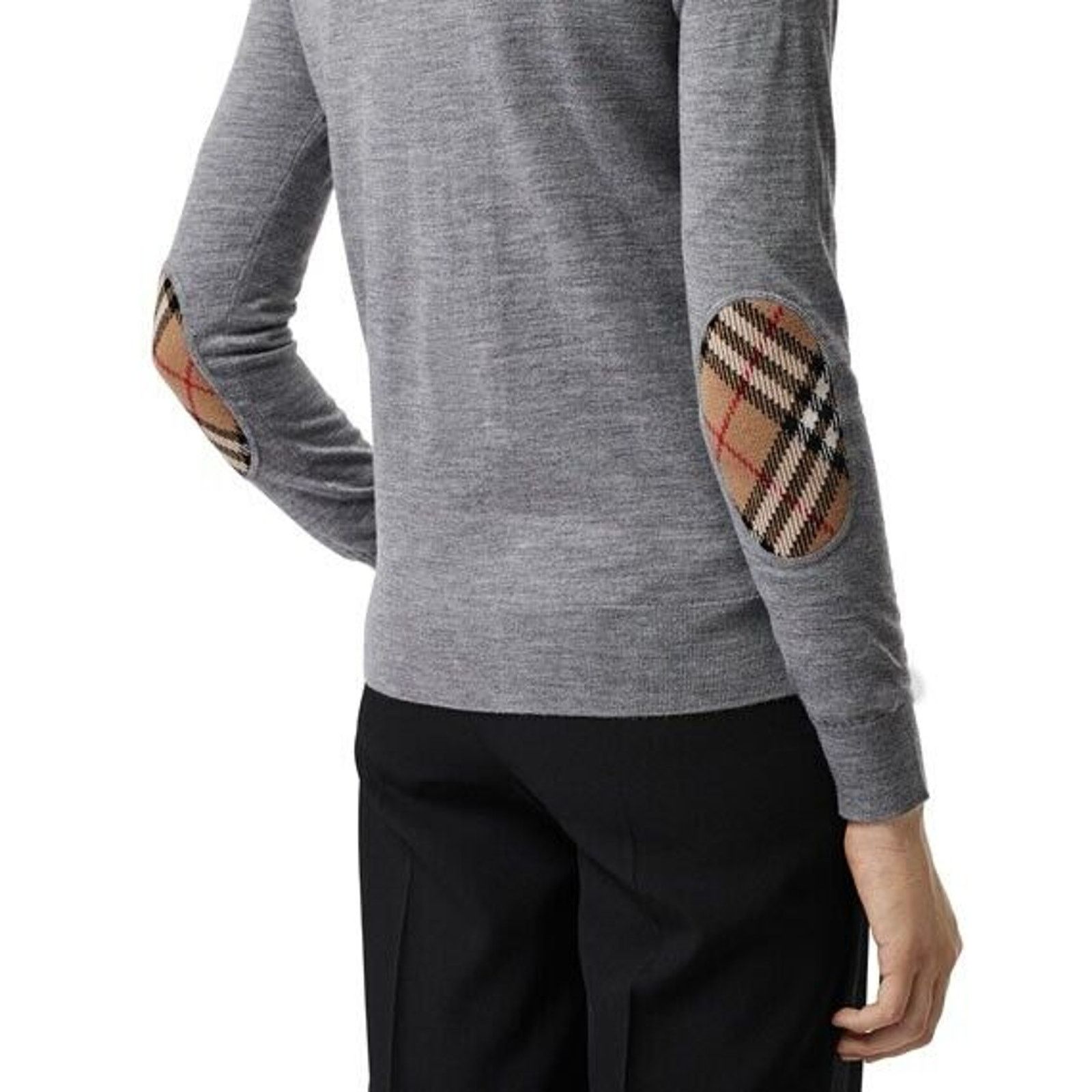Burberry BEMPTON GRAY WOOL ELBOW CHECK PATCHES PULLOVER SWEATER L Size L / US 10 / IT 46 - 5 Thumbnail