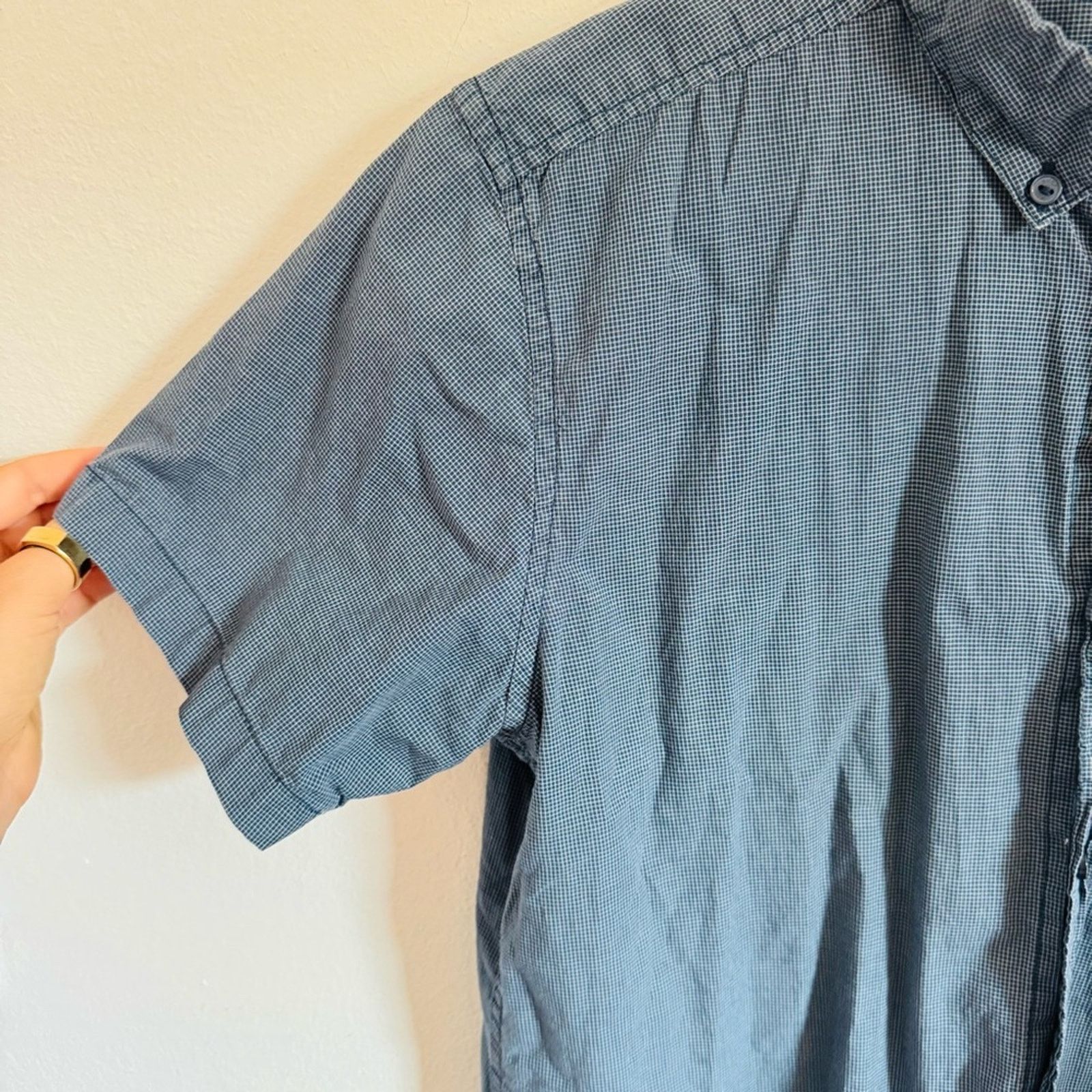 RVCA RVCA Dark Navy Blue White Square Button Short Sleeve Shirt Size US S / EU 44-46 / 1 - 3 Thumbnail