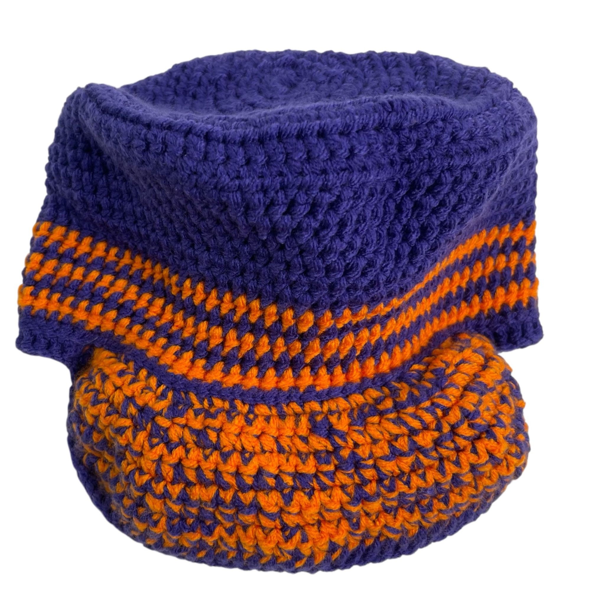 Handmade Crochet Baseball Cap Summer Hat Purple and Orange Adult Size Size ONE SIZE - 8 Thumbnail