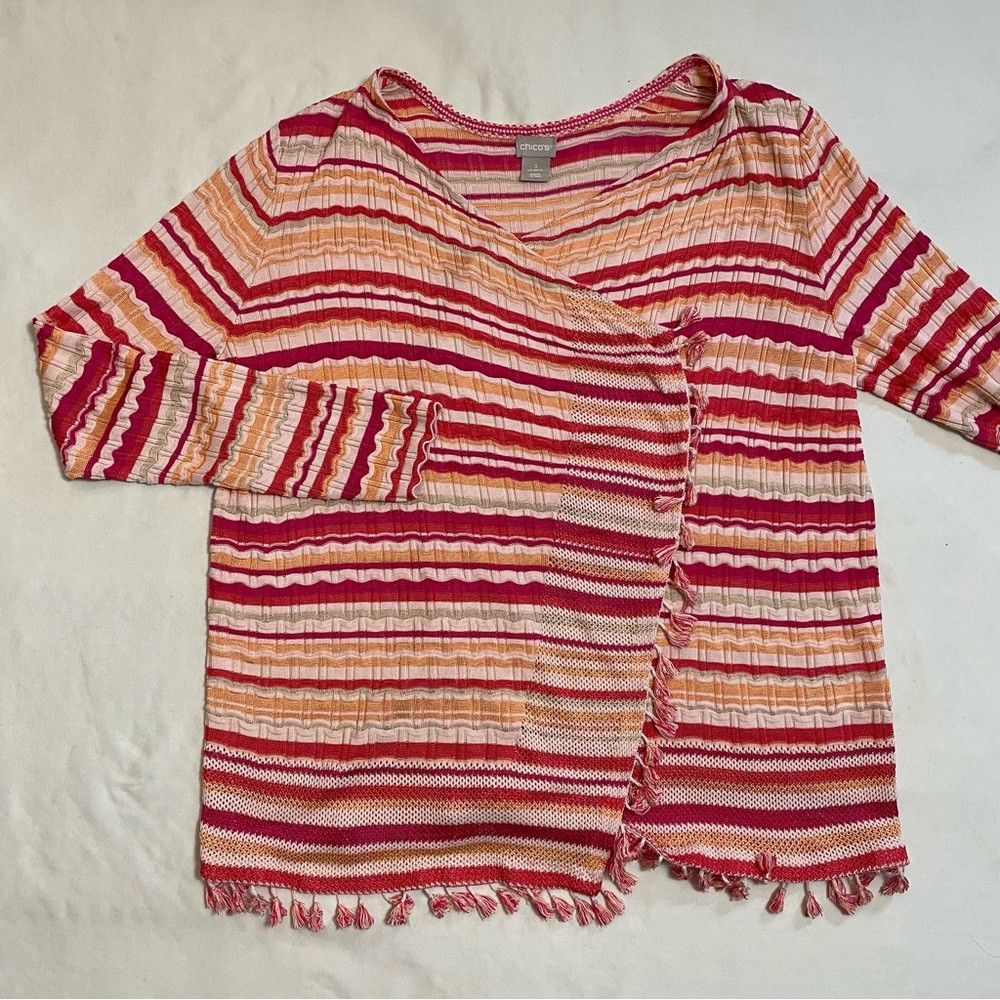 Chicos Chico's Tassel Wave Striped Cardigan Size 3 US XL Size XL / US 12-14 / IT 48-50 - 6 Thumbnail