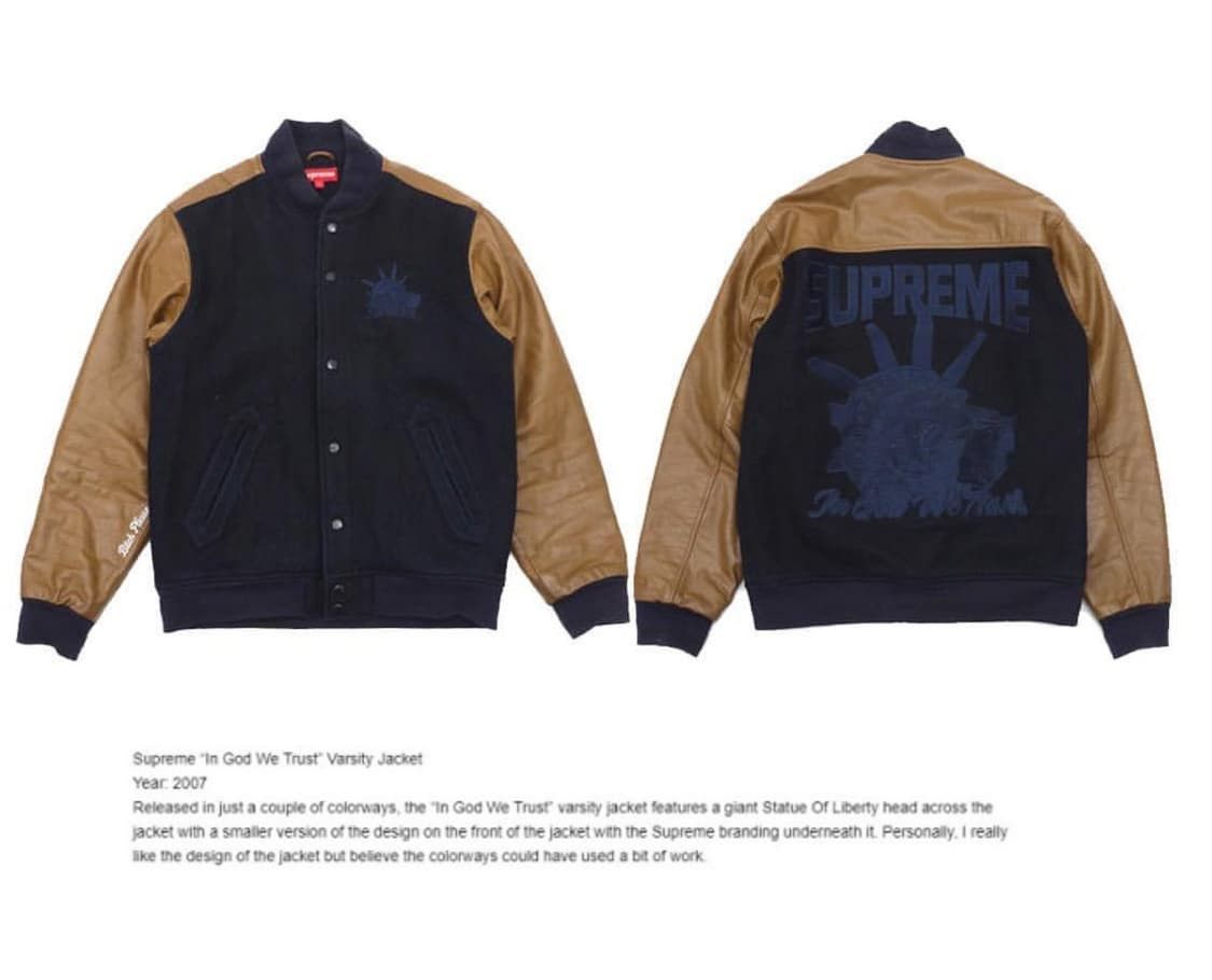 Supreme Supreme AW07 In God We Trust Varsity Jacket Navy Brown Size US M / EU 48-50 / 2 - 12 Thumbnail