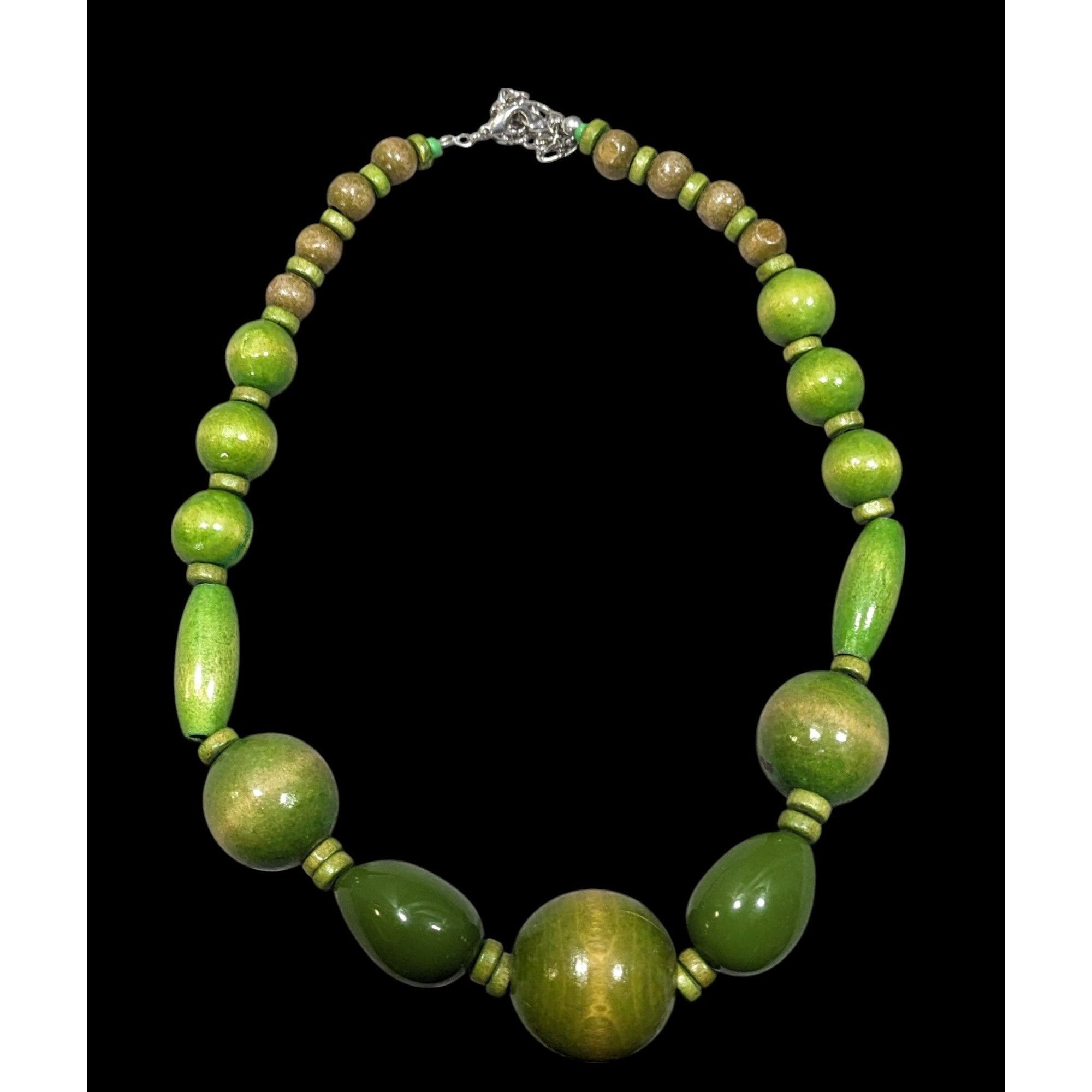 Other Vintage Cottagecore Green Dyed Wooden Beaded Statement Neckl Size ONE SIZE - 1 Thumbnail