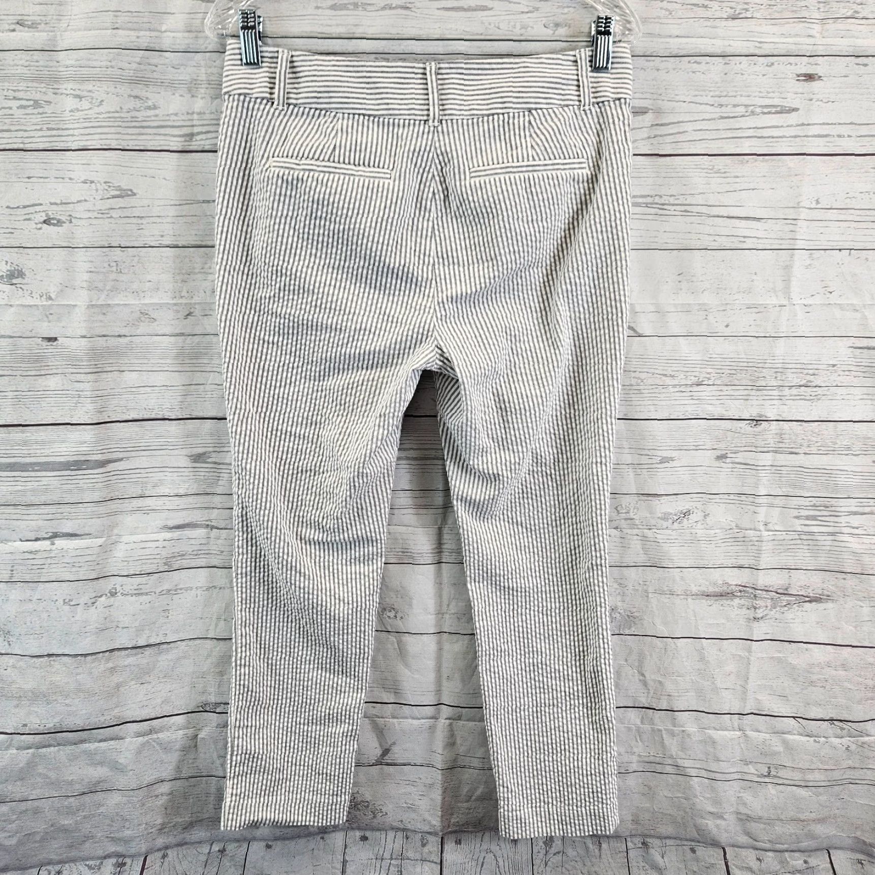 Loft LOFT Ann Taylor Womens Skinny Ankle Pants Sz 6P Gray White Stripe Knit Cotton Blend Seersucker Pattern Petite Size 28" / US 6 / IT 42 - 3 Thumbnail