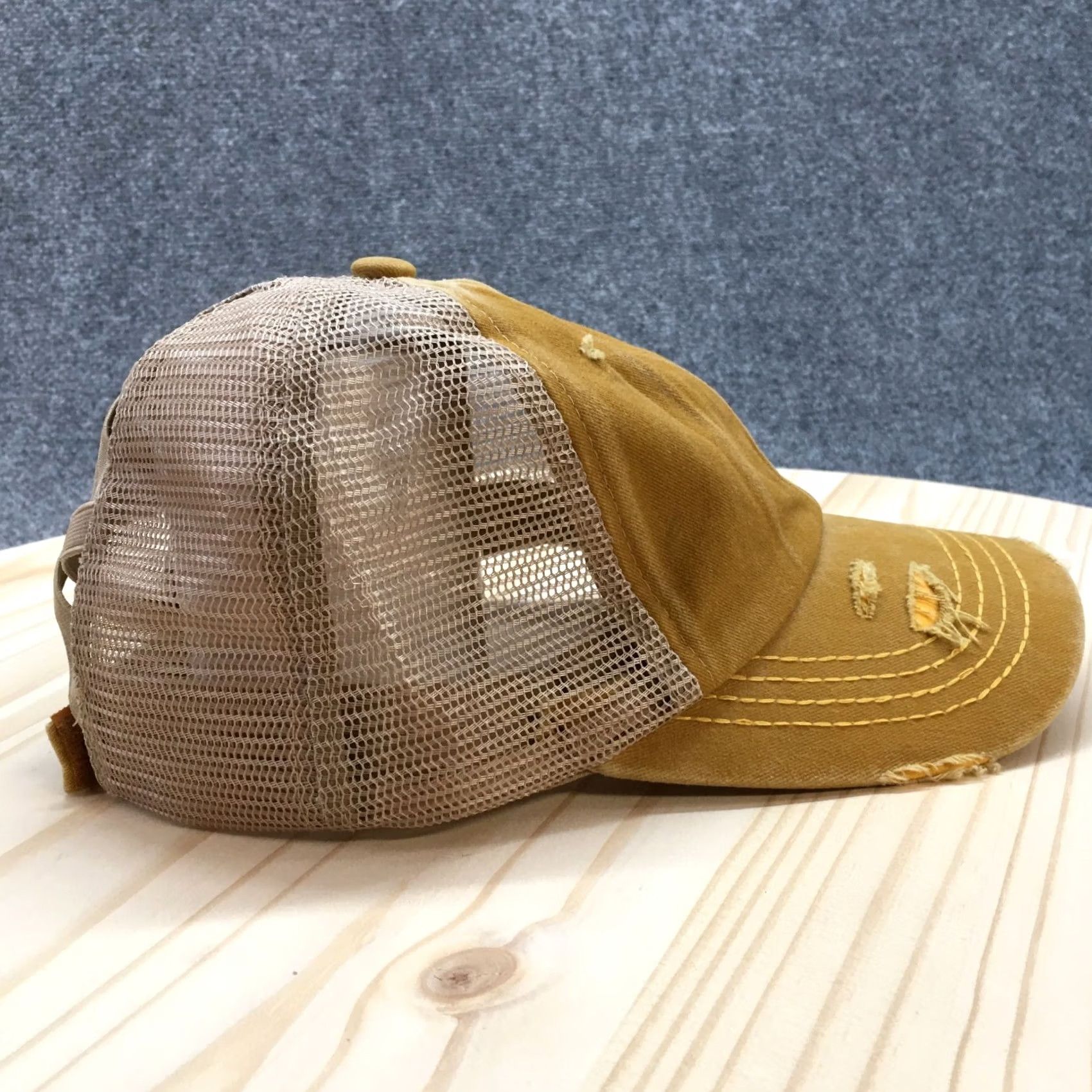 Vintage Womens Trucker Hat CC Exclusives Distressed High Ponytail Gold OS Cap Casual Adjustable Mesh Back Ready-to-Wear Size ONE SIZE - 5 Thumbnail