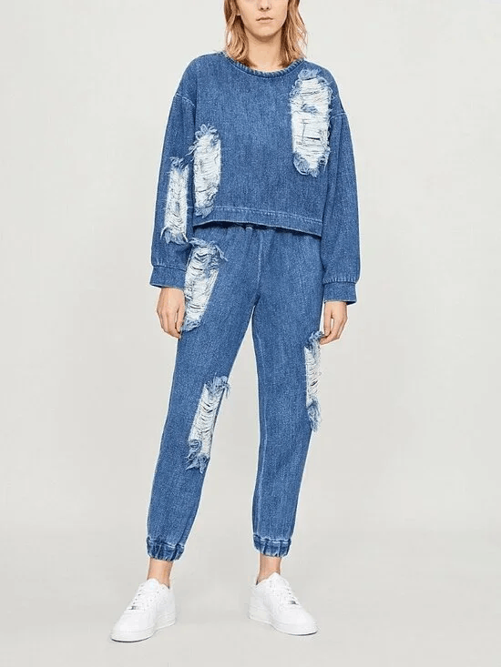 Other Ksenia Schnaider FW 2018 RTW Distressed Denim Sweater Size S / US 4 / IT 40 - 3 Thumbnail