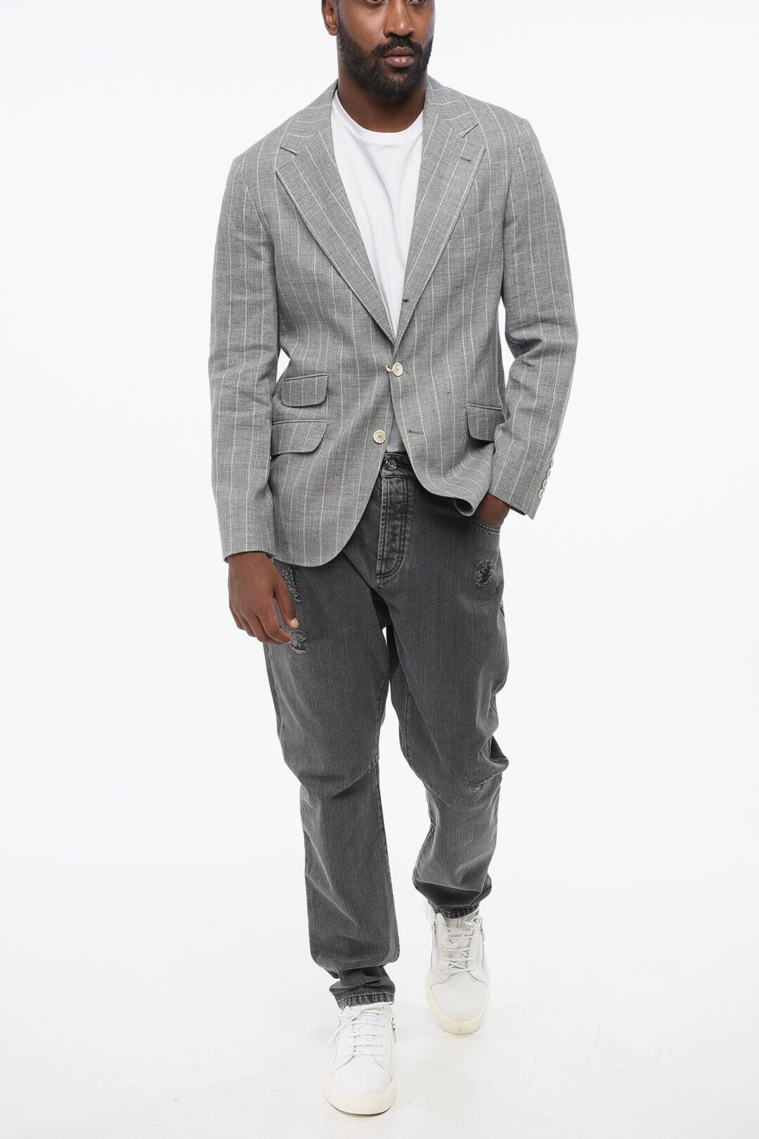 Brunello Cucinelli og1mm0725 Slim Fit Wool & Linen Blazer in Grey Size US M / EU 48-50 / 2 - 4 Thumbnail