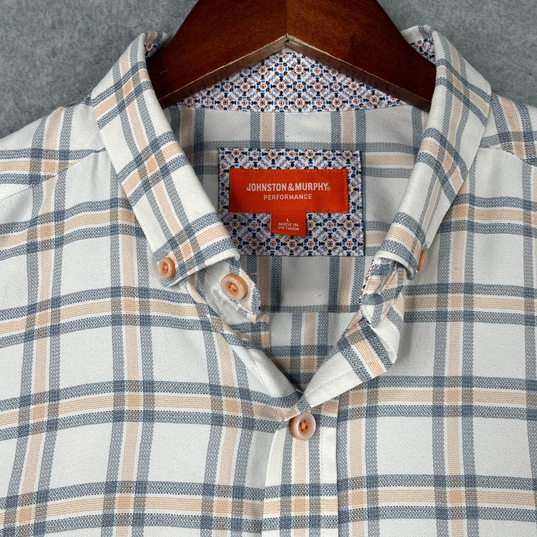 Johnston & Murphy Johnston & Murphy Performance Shirt Large White Check Button Up Long Sleeve Mens Size US L / EU 52-54 / 3 - 4 Thumbnail