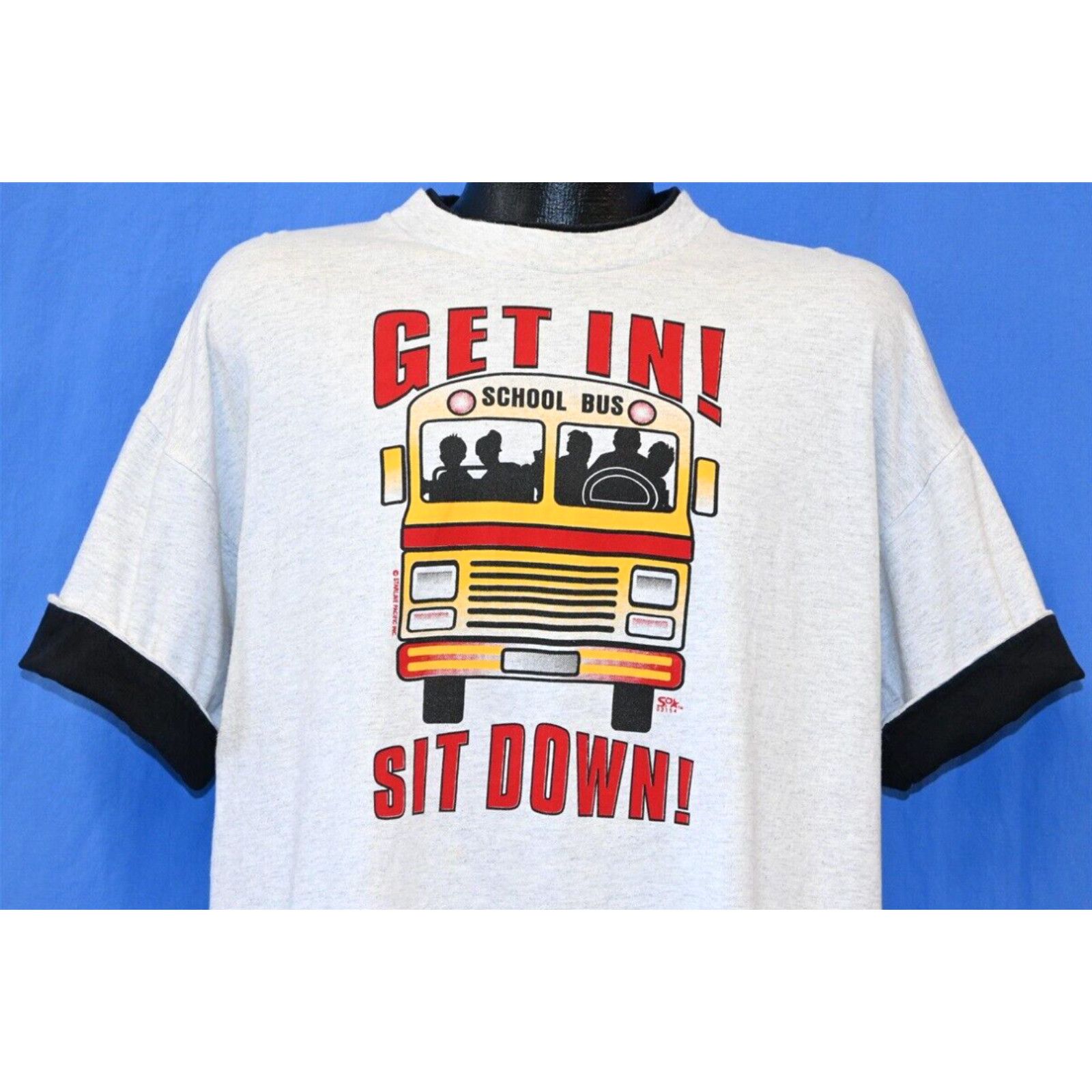 image of Vintage 90's School Bus Driver Get In Shut Up Funny Humor Roll Sleeve T-Shirt XL in White, Men's