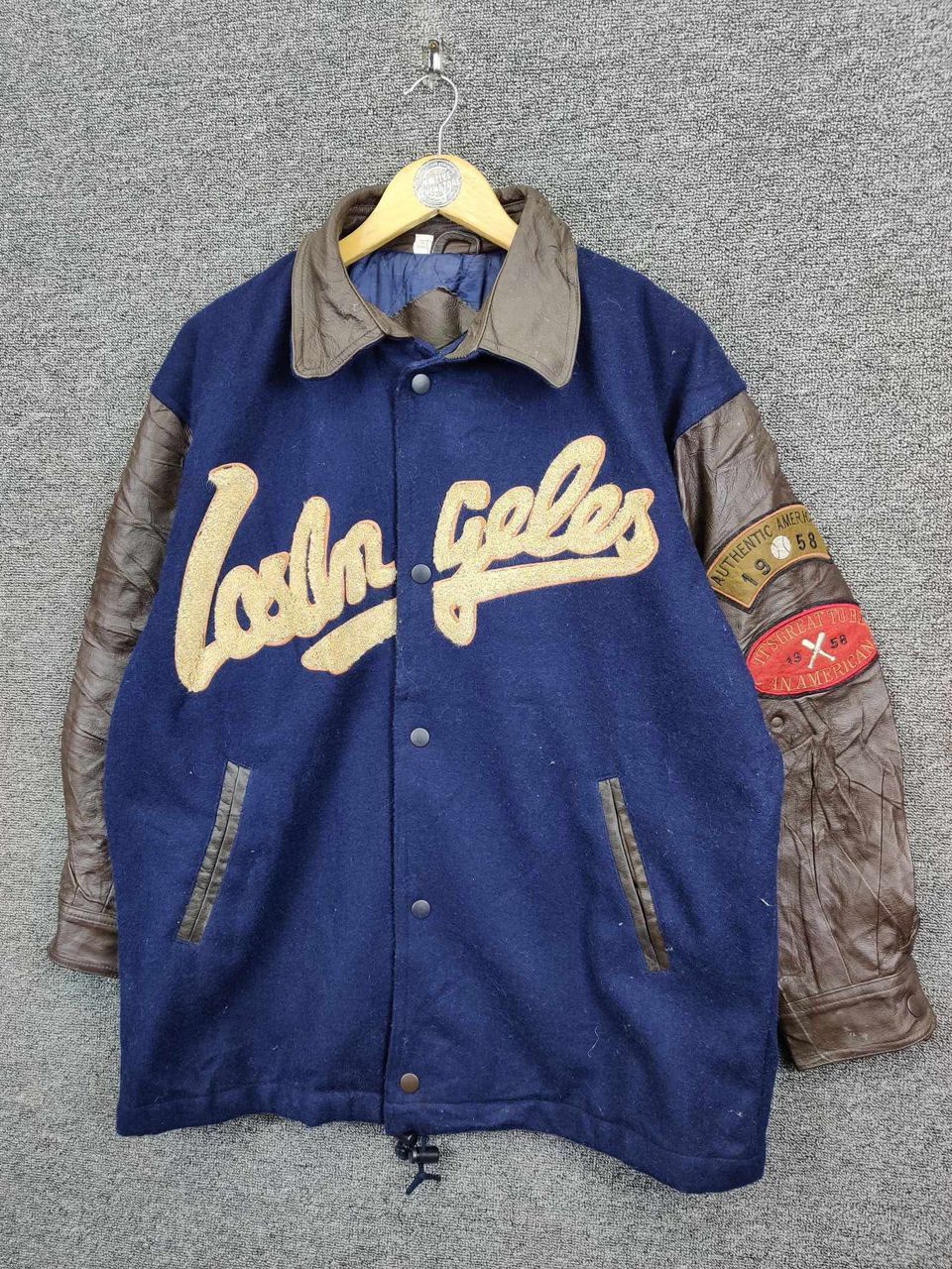 Vintage Authentic American Los Angeles Wool Varsity Leather Jacket Size US L / EU 52-54 / 3 - 2 Thumbnail