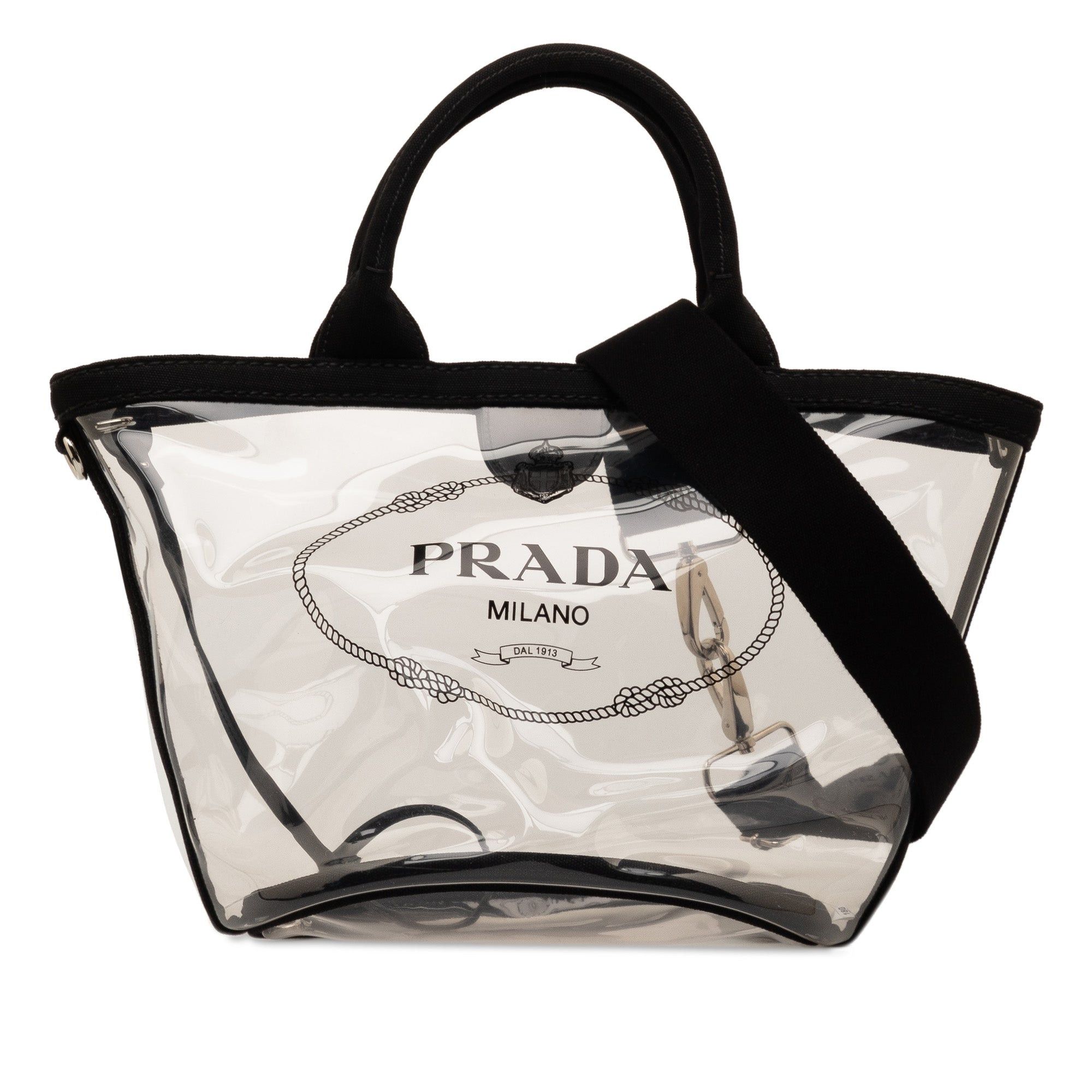 image of Prada Canapa Trimmed Plex Logo Tote Satchel in Black, Women's