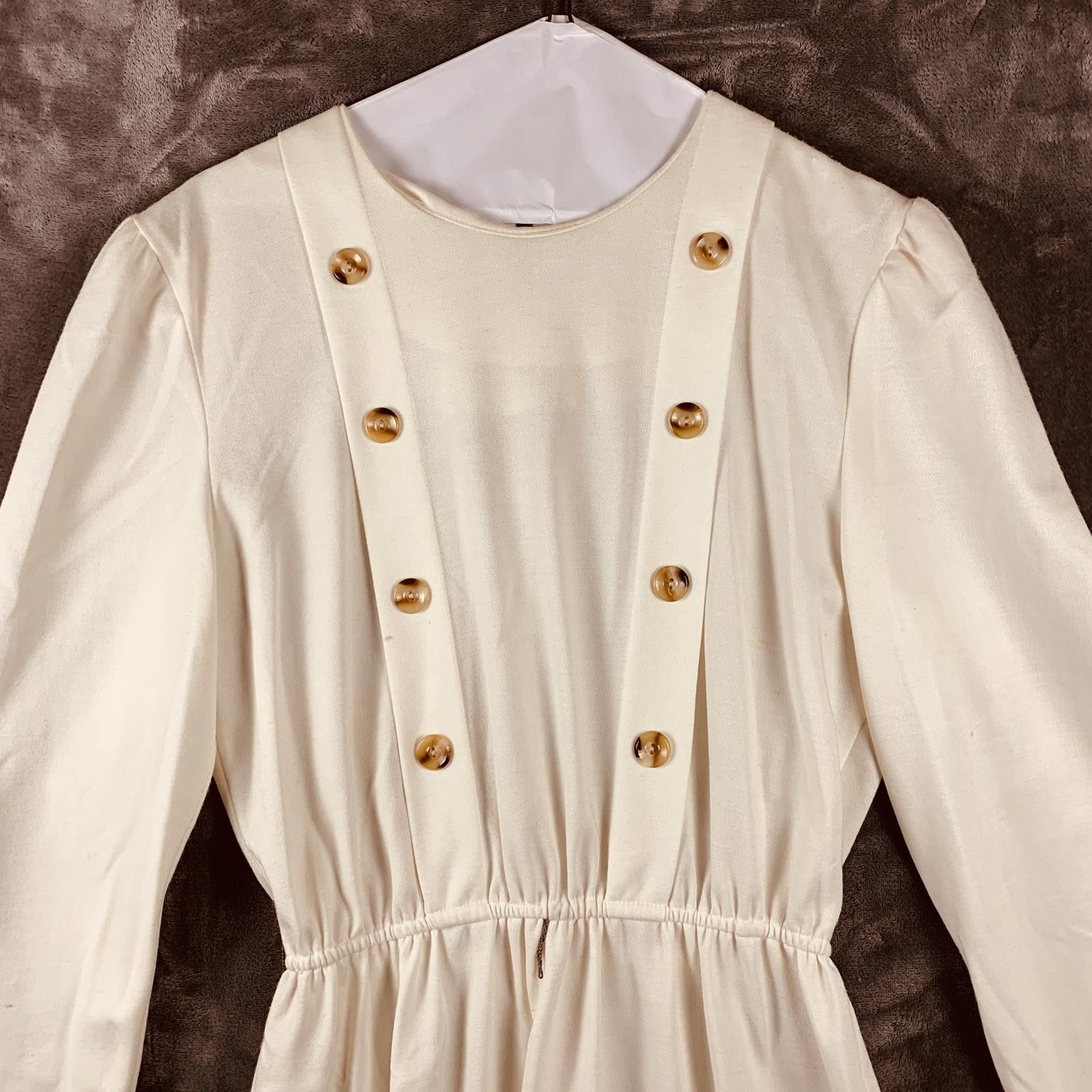 Designer Vintage Periwinkle Cream LS Wool Midi Dress w Button DTL 382 Size XL / US 12-14 / IT 48-50 - 2 Thumbnail