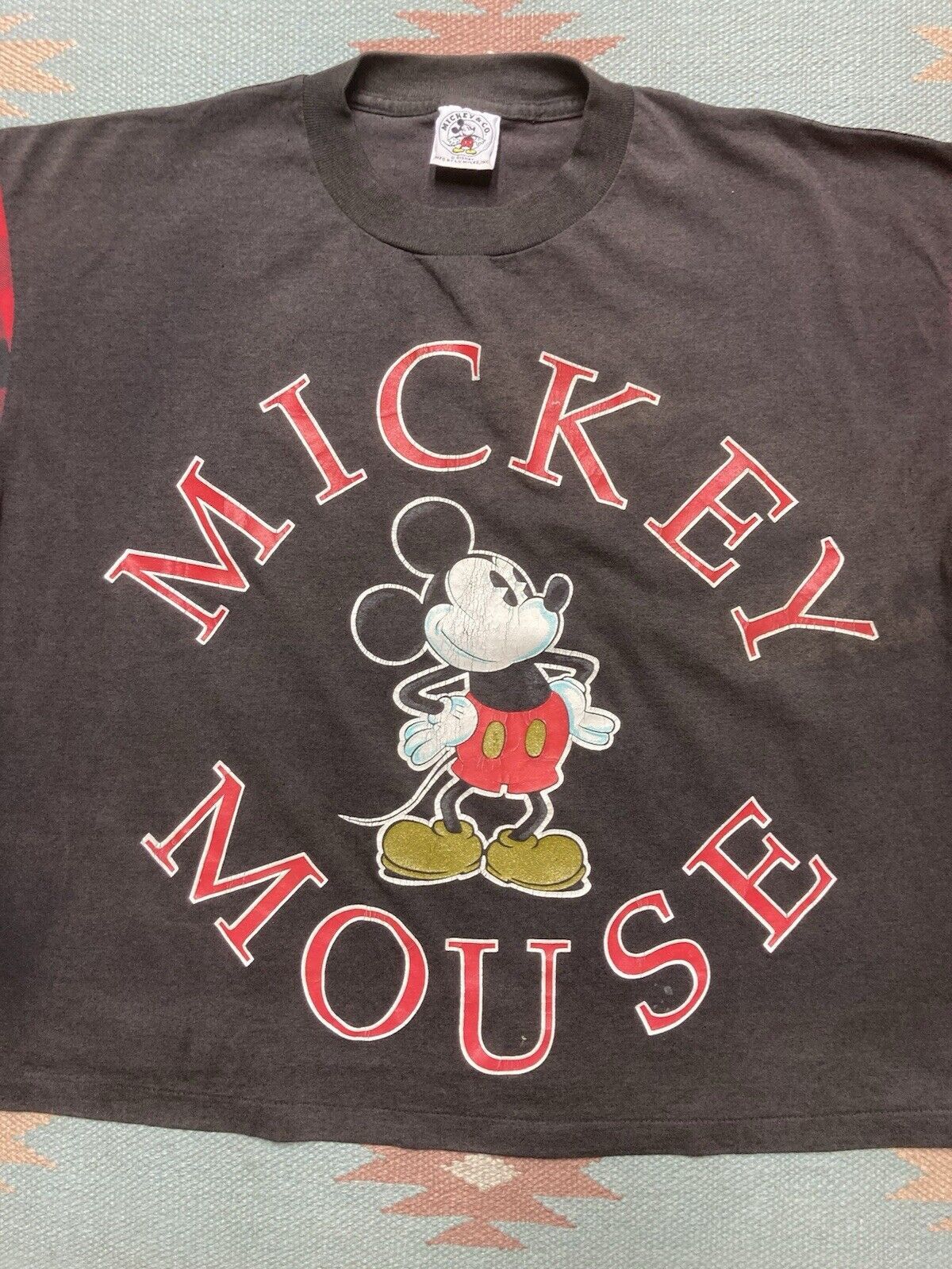 Disney × Vintage 80s graphic t shirt Mickey Mouse faded plaid boxy cropped XL Size XL / US 12-14 / IT 48-50 - 2 Thumbnail