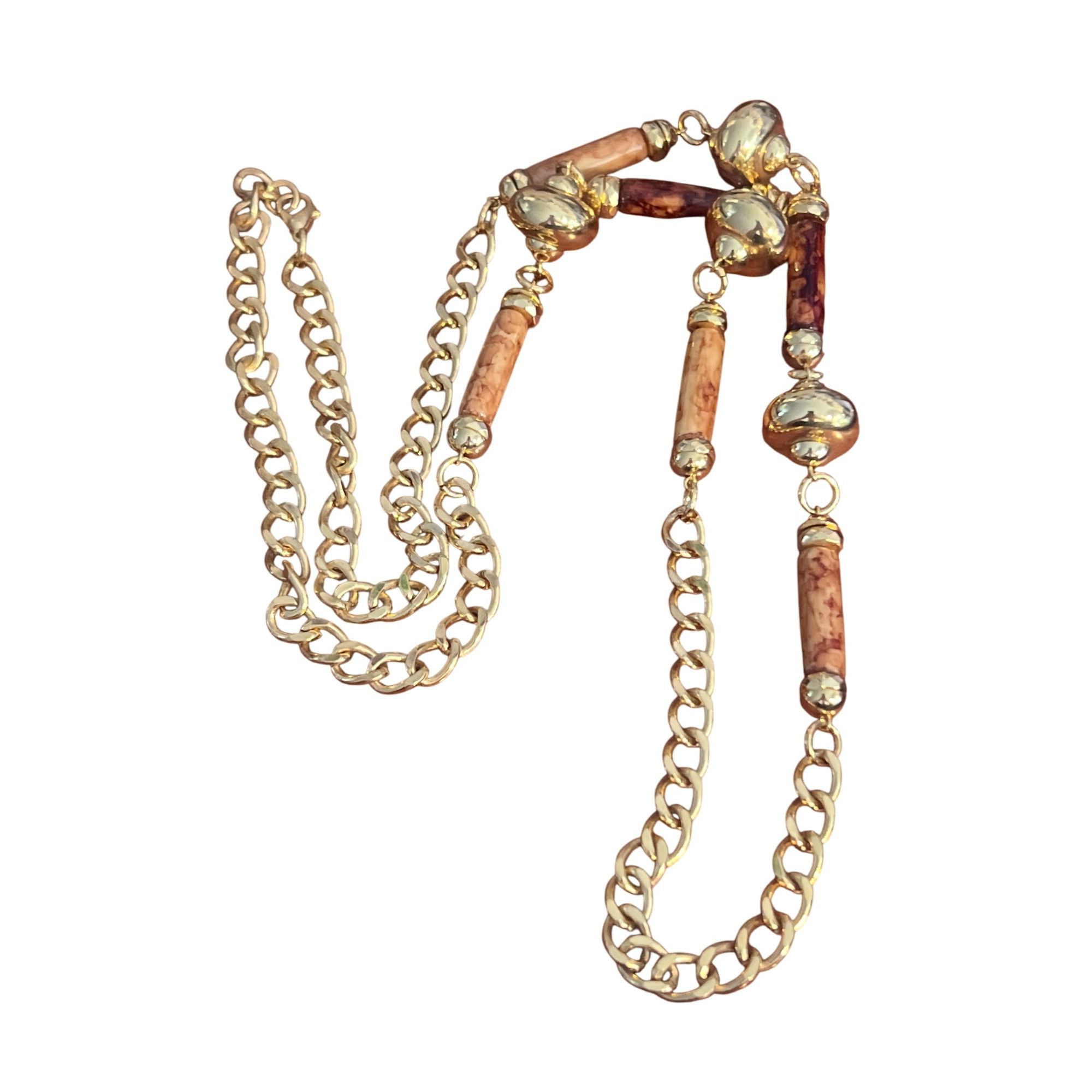 Other Vintage Gold Chain Acrylic Statement Necklace Brown Swirl Ca Size ONE SIZE - 3 Thumbnail