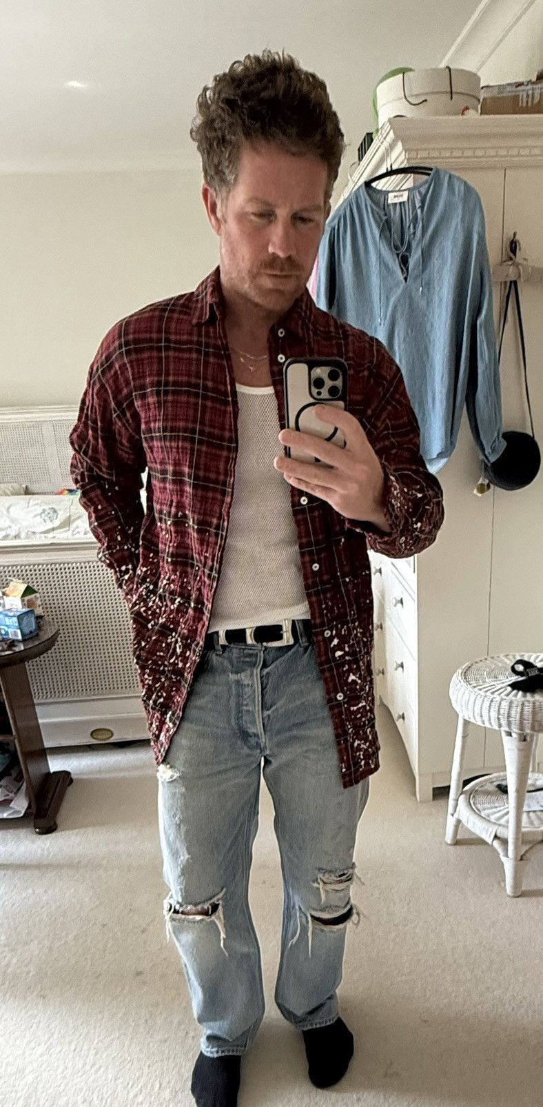 Palm Angels FW21 Palm Angels paint splatter long flannel bleached Grail Size US M / EU 48-50 / 2 - 9 Thumbnail