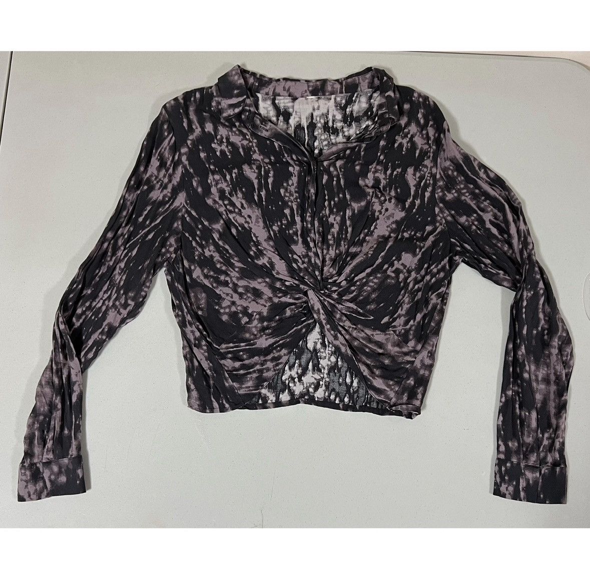 Vintage Acid-Wash Twist-Front Button-Down Shirt Blouse Top Size L 🖤 Size L / US 10 / IT 46 - 1 Thumbnail