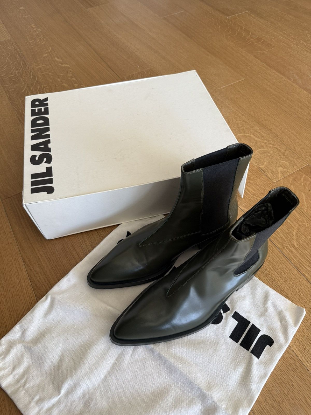 Jil Sander Jil Sander FW22 Pointed Toe Leather Chelsea Boots Green Size US 11 / EU 44 - 3 Thumbnail