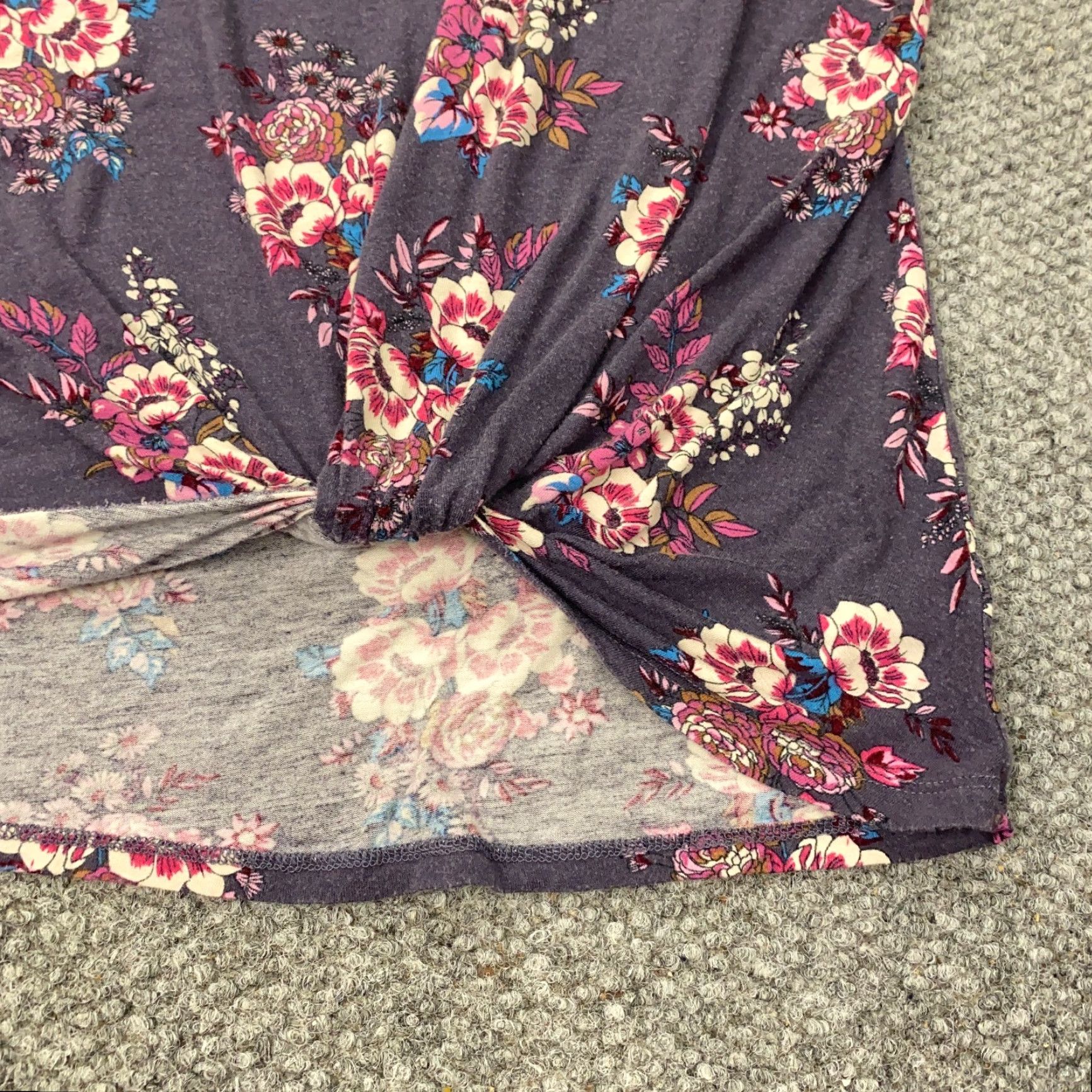 Vintage Nine Britton Shirt Blouse Womens XL Gray Floral Office Business Casual Short Sleeve Round Neck Pullover Stretch Size XL / US 12-14 / IT 48-50 - 5 Thumbnail