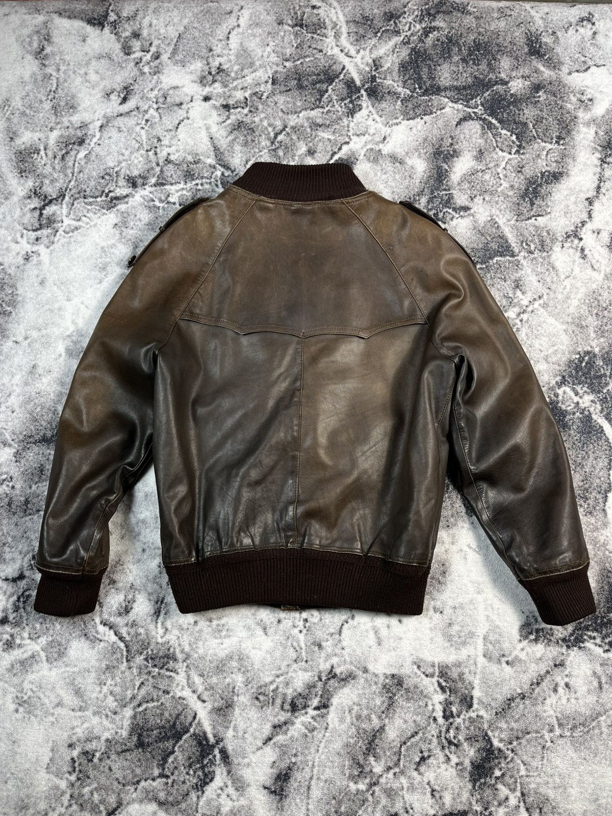Leather Vintage Leather Bomber Jacket / Brown / Ribbed Trim / Men’s Size US L / EU 52-54 / 3 - 14 Thumbnail