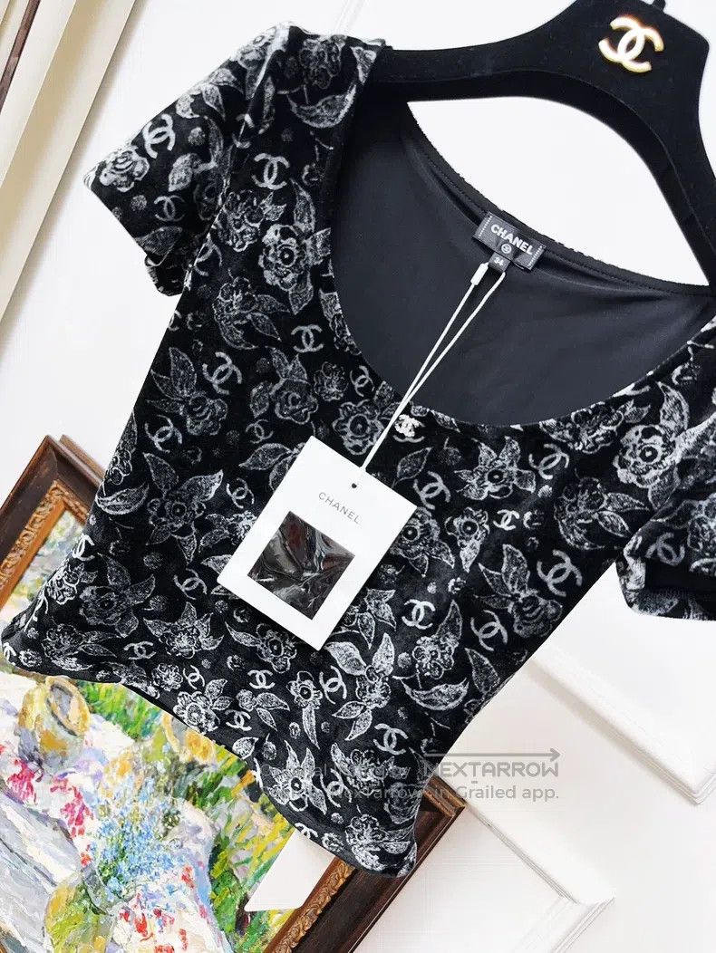 Chanel Chanel 24B velvet retro burnt flower velvet short-sleeved Size XXS / US 00 / IT 34 - 9 Thumbnail
