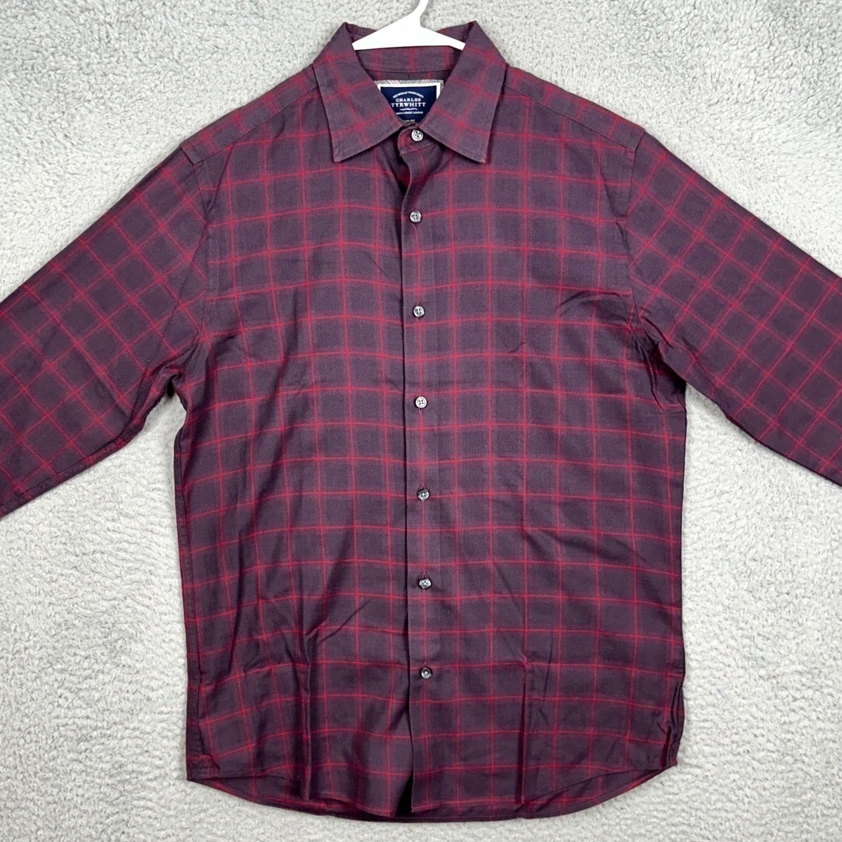 Charles Tyrwhitt Charles Tyrwhitt Shirt Mens S Red Slim Fit Button Up Grid Check Casual EUC Size US S / EU 44-46 / 1 - 3 Thumbnail