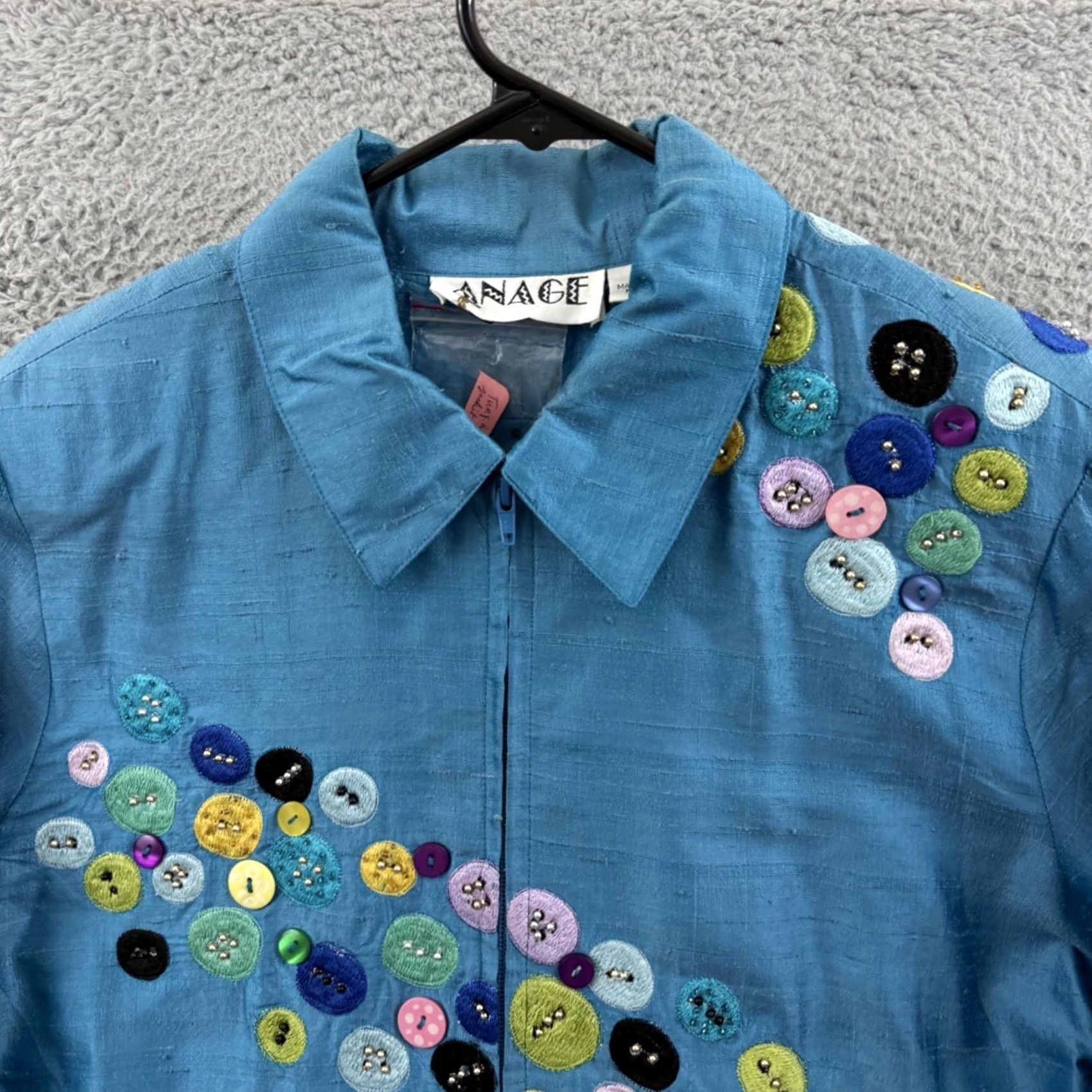 Vintage VINTAGE Anage Jacket Womens L Silk Embroidered 80s Boho Floral Abstract Size L / US 10 / IT 46 - 3 Thumbnail