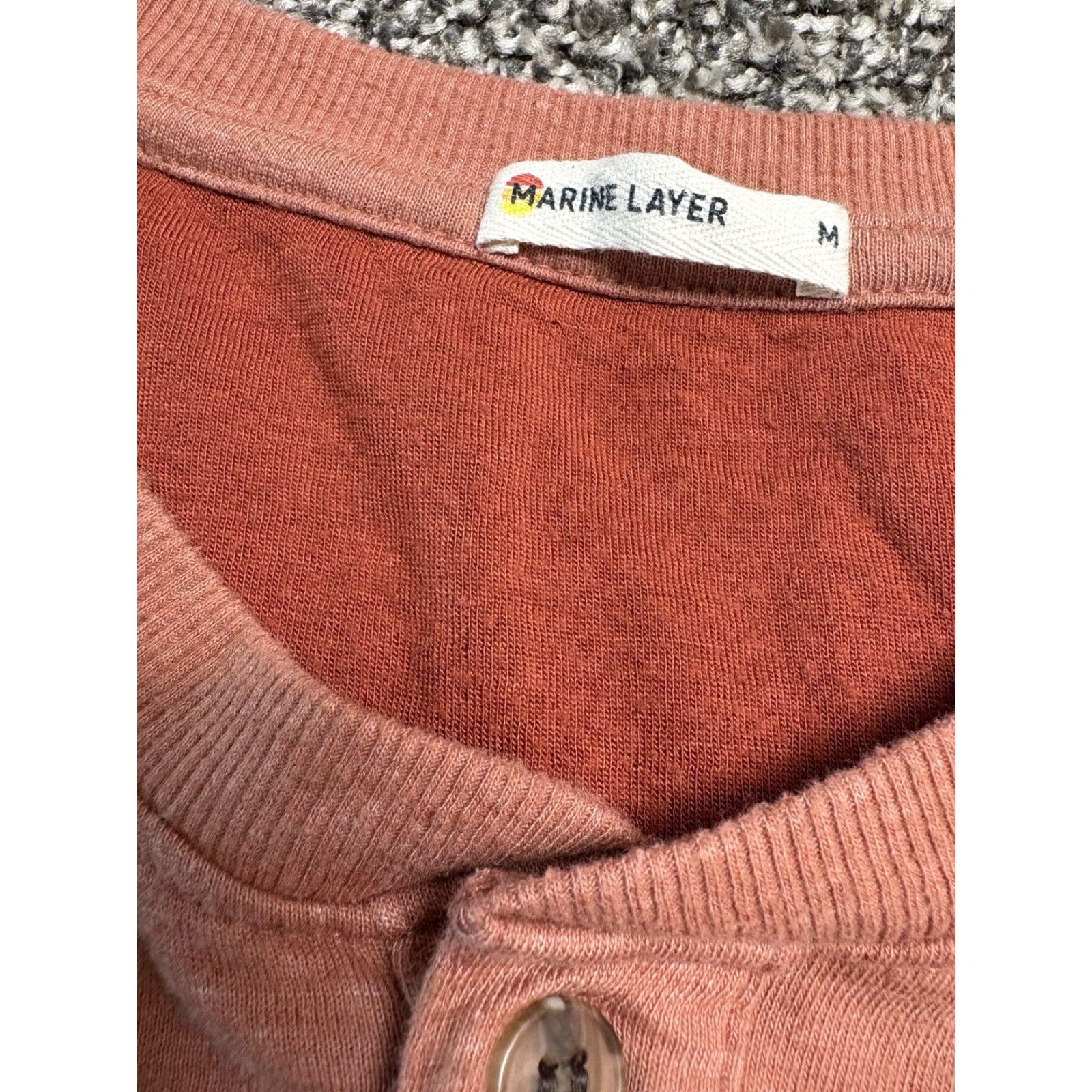 Marine Layer Marine Layer Double Knit Henley Shirt Mens M Orange Long Sleeve Pullover Size US M / EU 48-50 / 2 - 6 Thumbnail