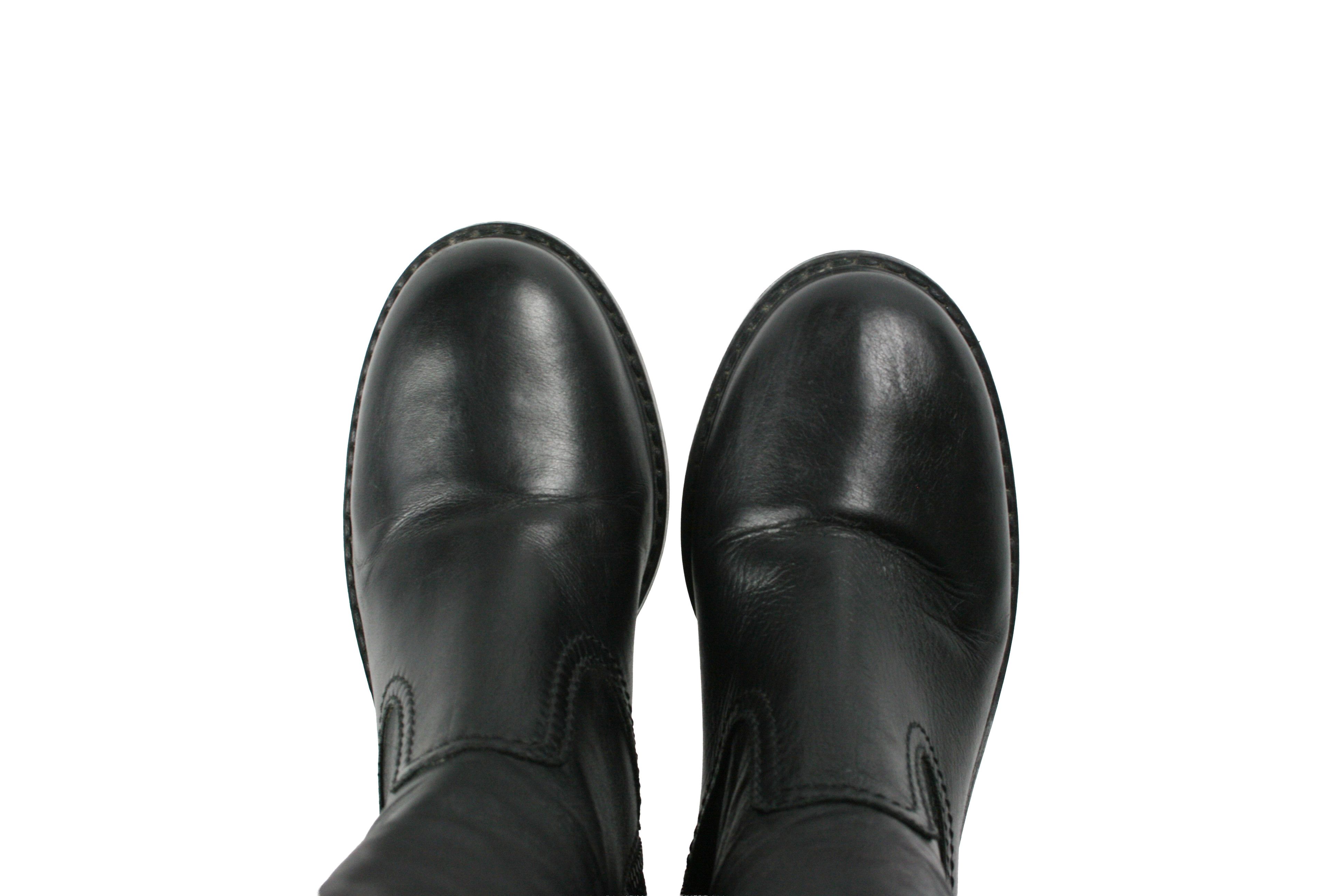 Car Shoe By Prada Overknees Riding Tractor Leather Boots Size US 9 / IT 39 - 11 Thumbnail