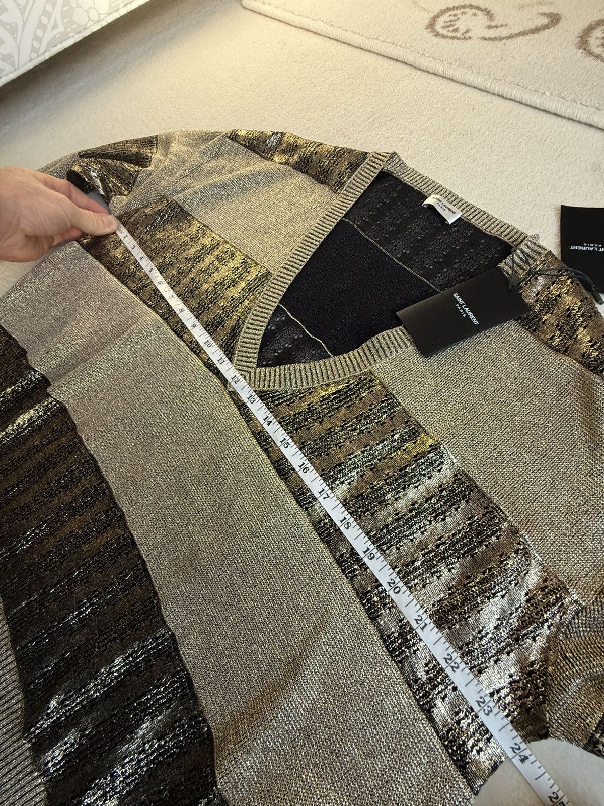 Saint Laurent Paris $1.3k FW19 Saint Laurent metallic gold v neck sweater XL Size US XL / EU 56 / 4 - 3 Thumbnail