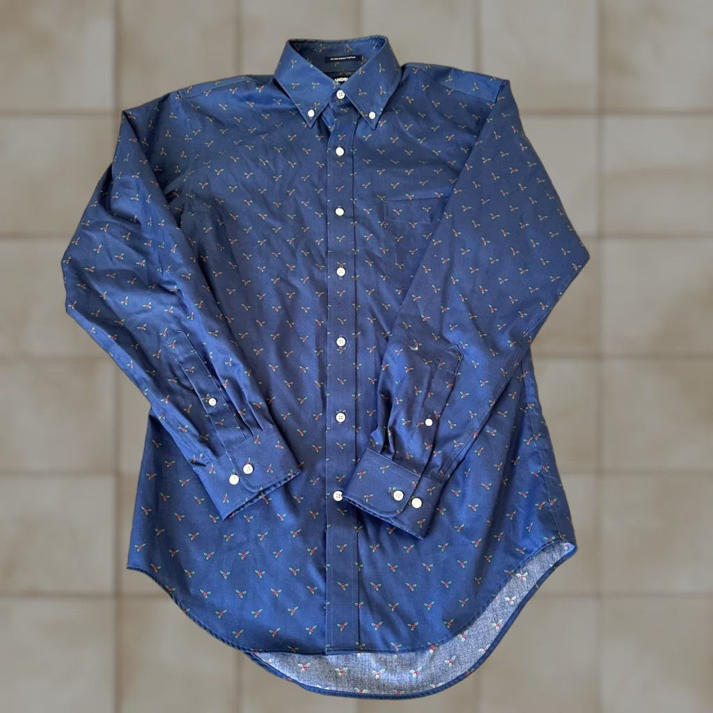 Lands' End Lands' End Shirt Adult Small Blue Supima Cotton Mistletoe AOP 90s Button Up Mens Size US S / EU 44-46 / 1 - 1 Thumbnail