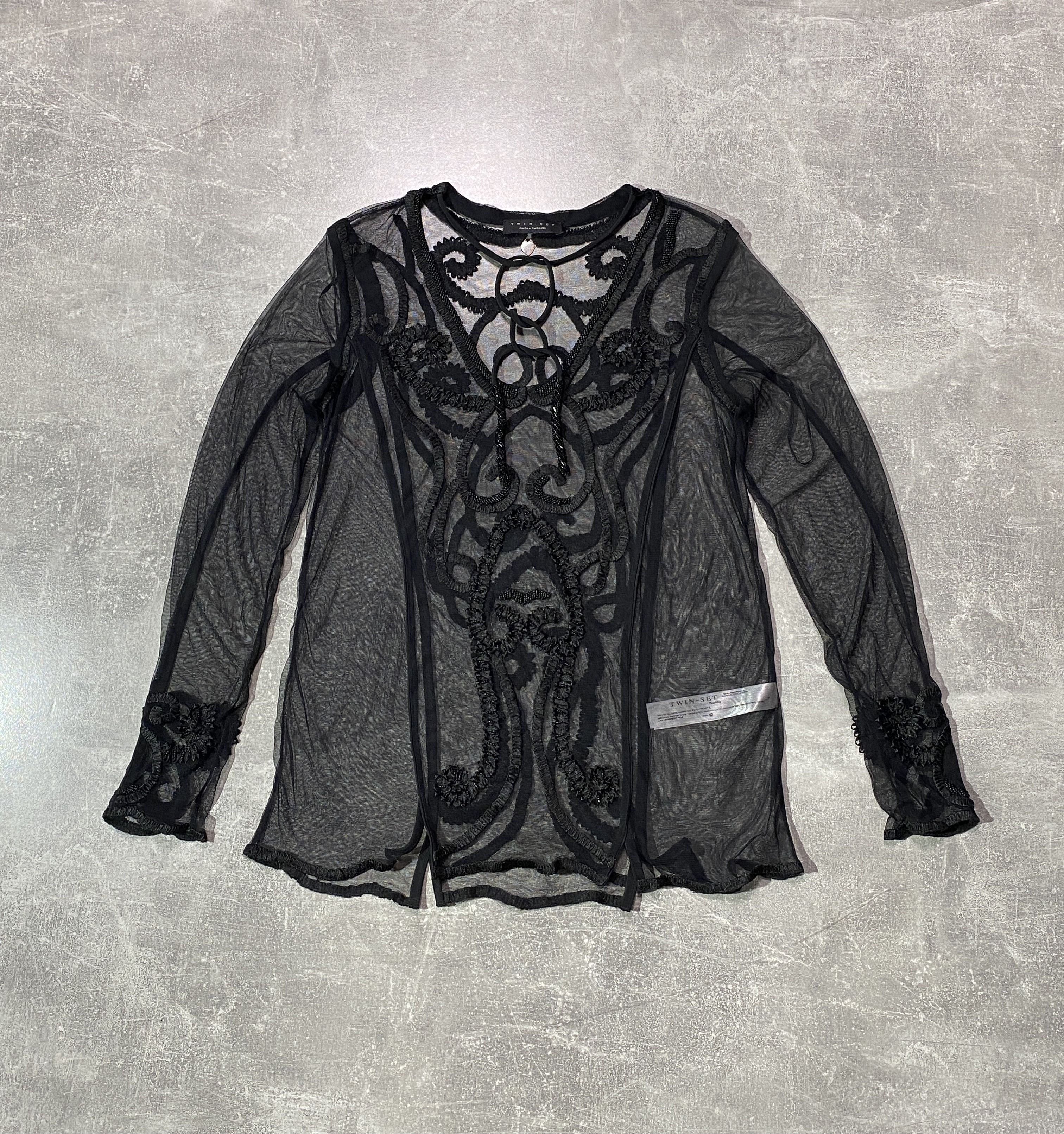 TWINSET Twin Set Simona Barbieri Mesh Black Mini Dress Size L / US 10 / IT 46 - 1 Thumbnail