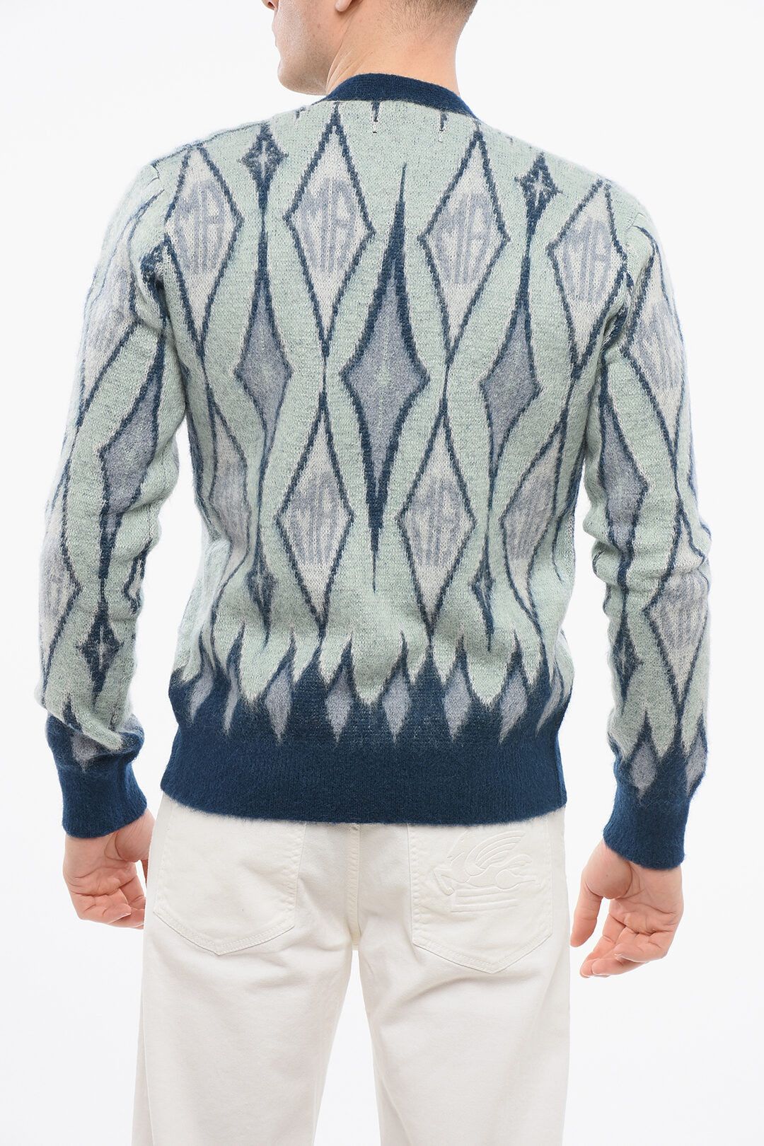 Amiri og1mm0825 Diamond Patterned Mohair Blend Cardigan Light Blue Size US M / EU 48-50 / 2 - 2 Thumbnail