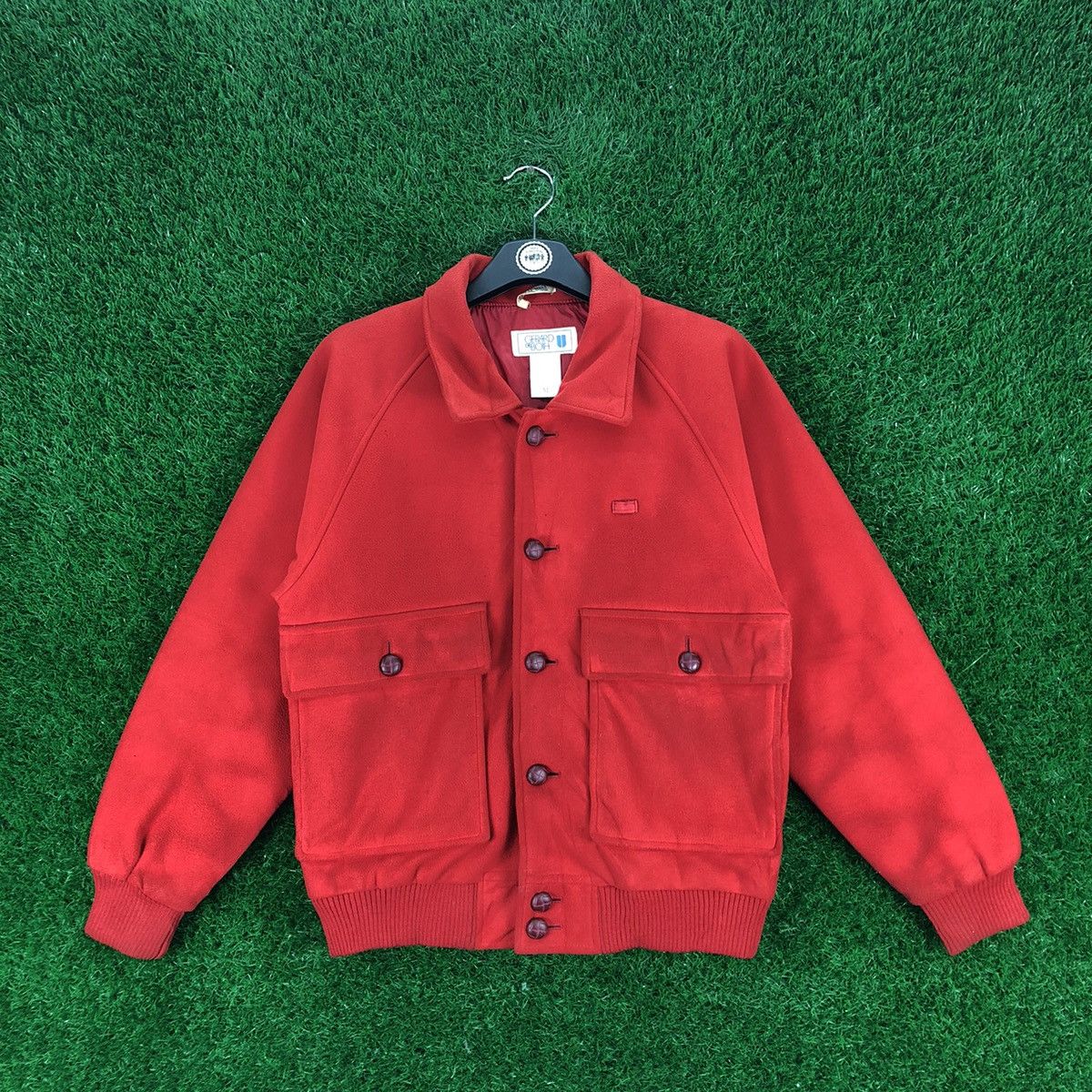 image of Vintage 80's Fleece Jacket Quilted Nylon By Gerard De Both in Red, Men's (Size Small)