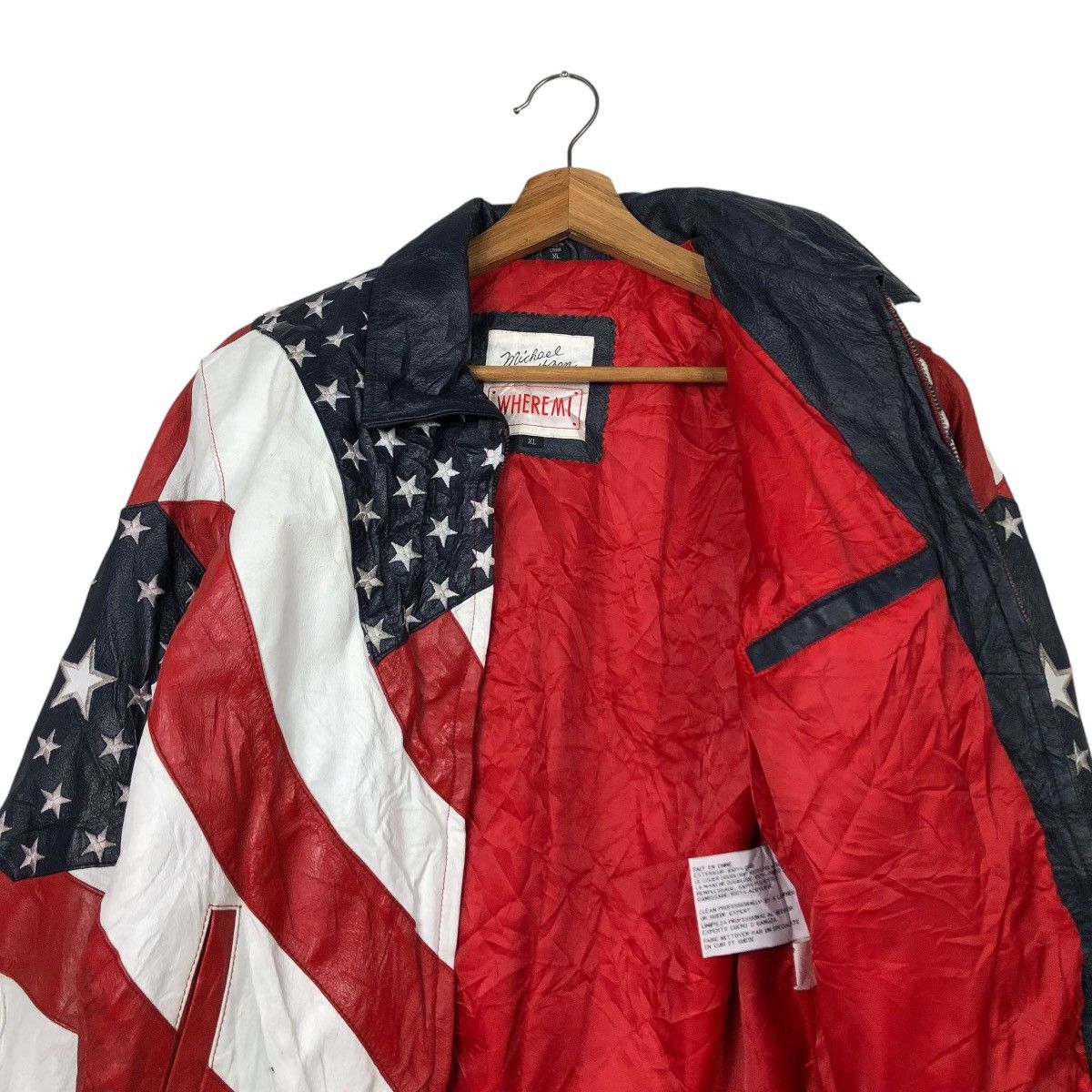 Michael Hoban 🔥VINTAGE LEATHER JACKET BOMBER MICHAEL HOBAN USA FLAG Size US M / EU 48-50 / 2 - 11 Thumbnail