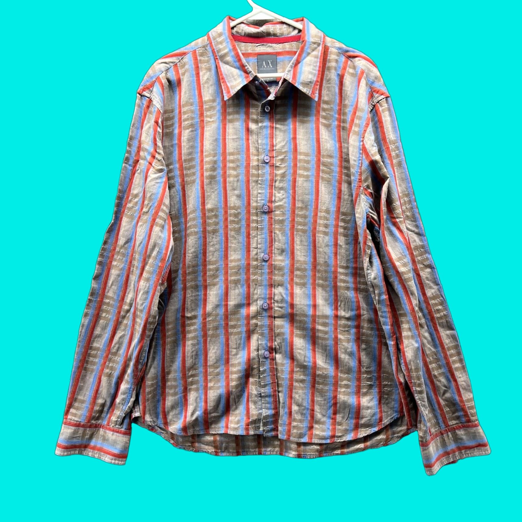 Armani Exchange VINTAGE Armani Exchange Shirt Men XL Striped Button-Down Blue Beige Casual Business Formal Party/Cocktail Travel Workwear Size US XL / EU 56 / 4 - 1 Thumbnail