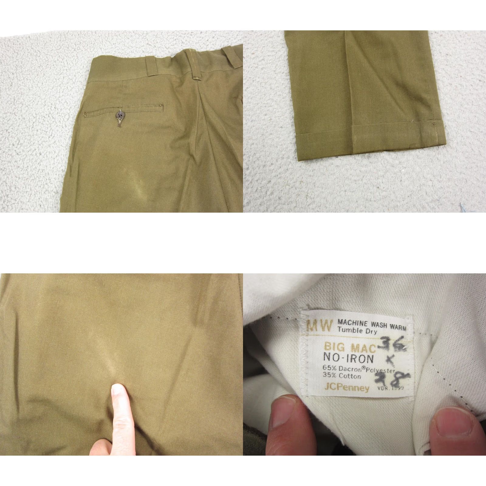 JCPenney VINTAGE JCPenney Big Mac Pants Mens W 35 L 26 Olive Green Work Talon Zip 60s 70s Size US 35 - 10 Thumbnail