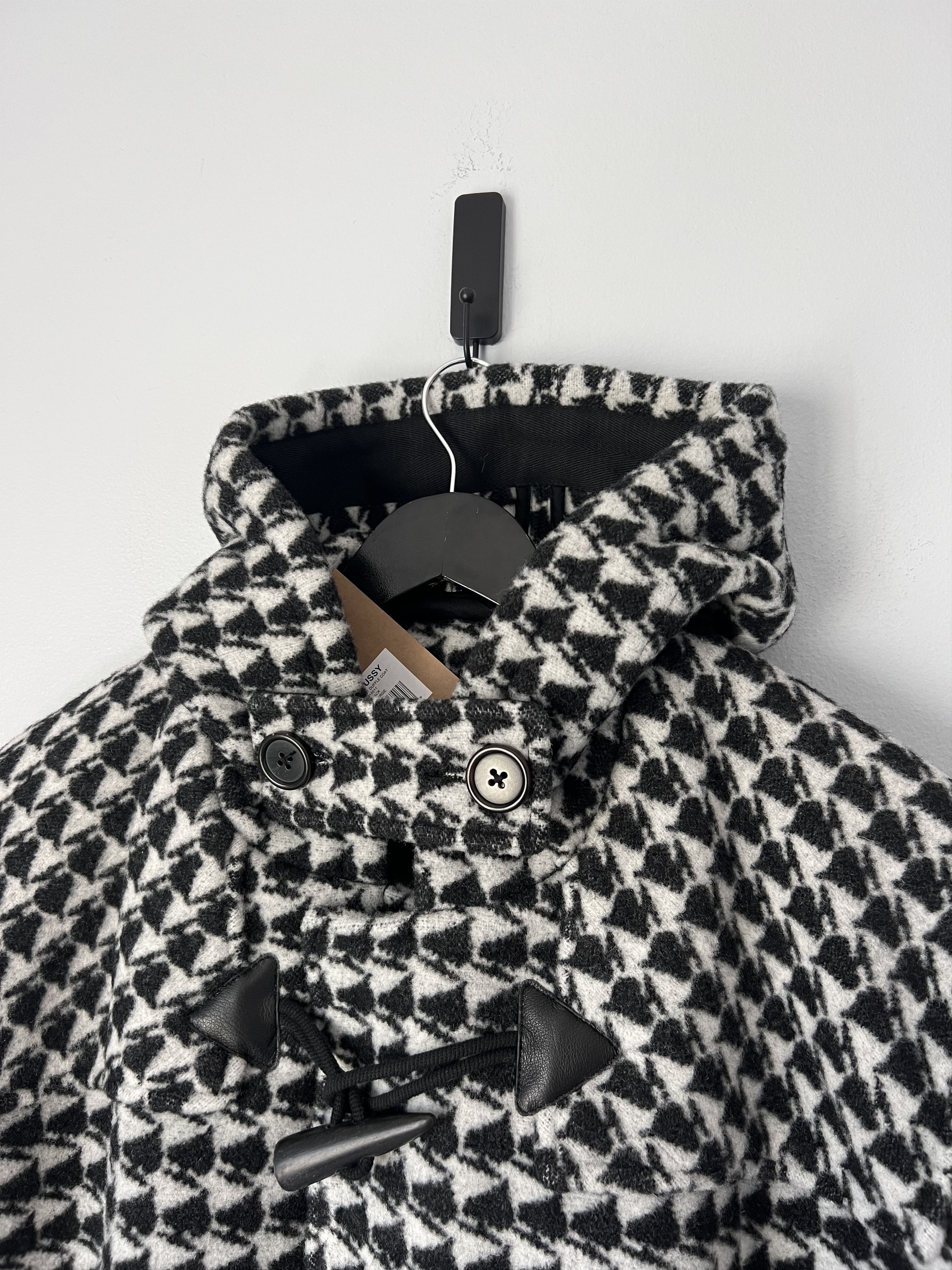 Denim Tears Stussy Space Jacquard Duffle Coat in White Black