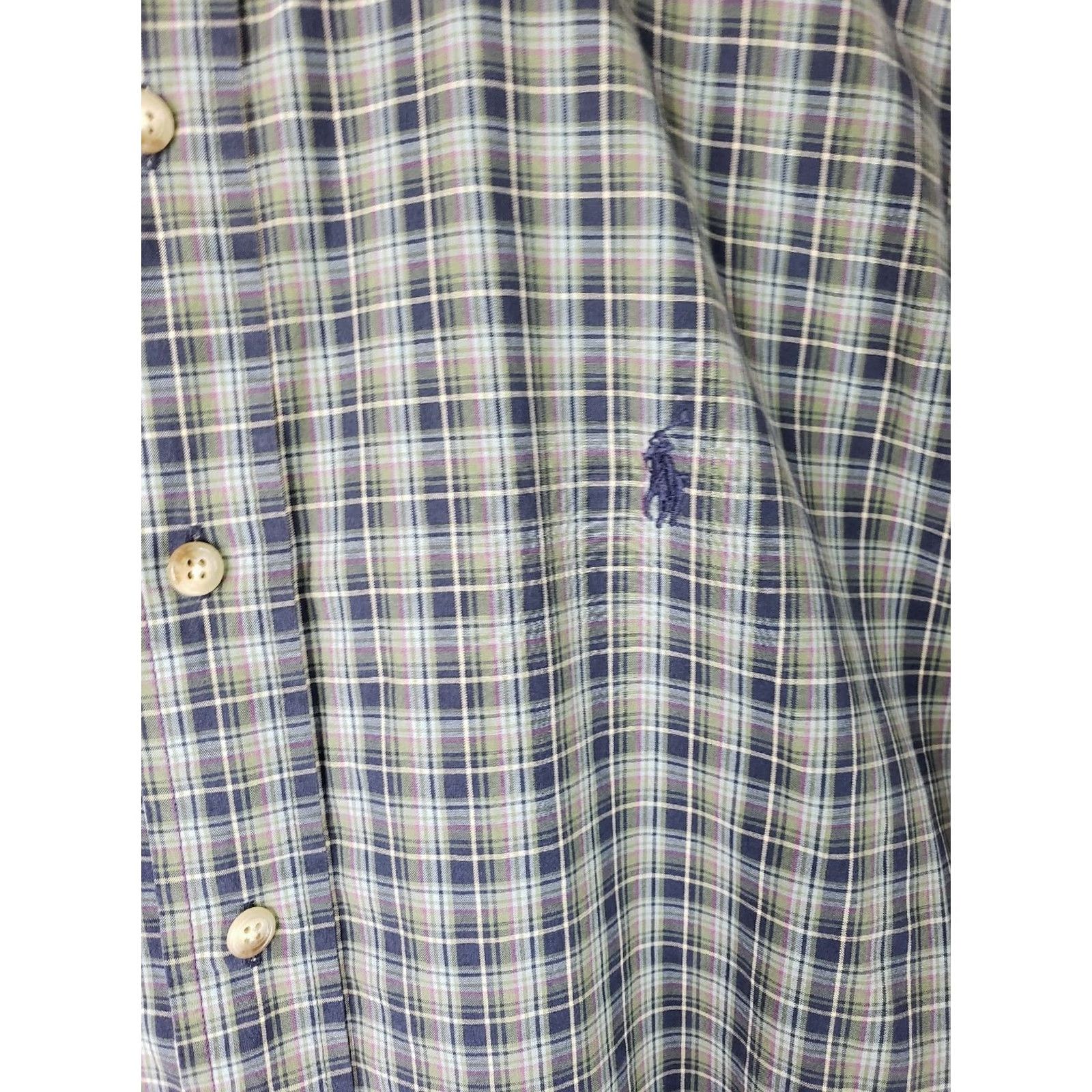 Ralph Lauren Ralph Lauren Shirt Button-Up Plaid Green Blue Cotton Pony Preppy Mens Large Regular Fit XL Size US XL / EU 56 / 4 - 4 Thumbnail