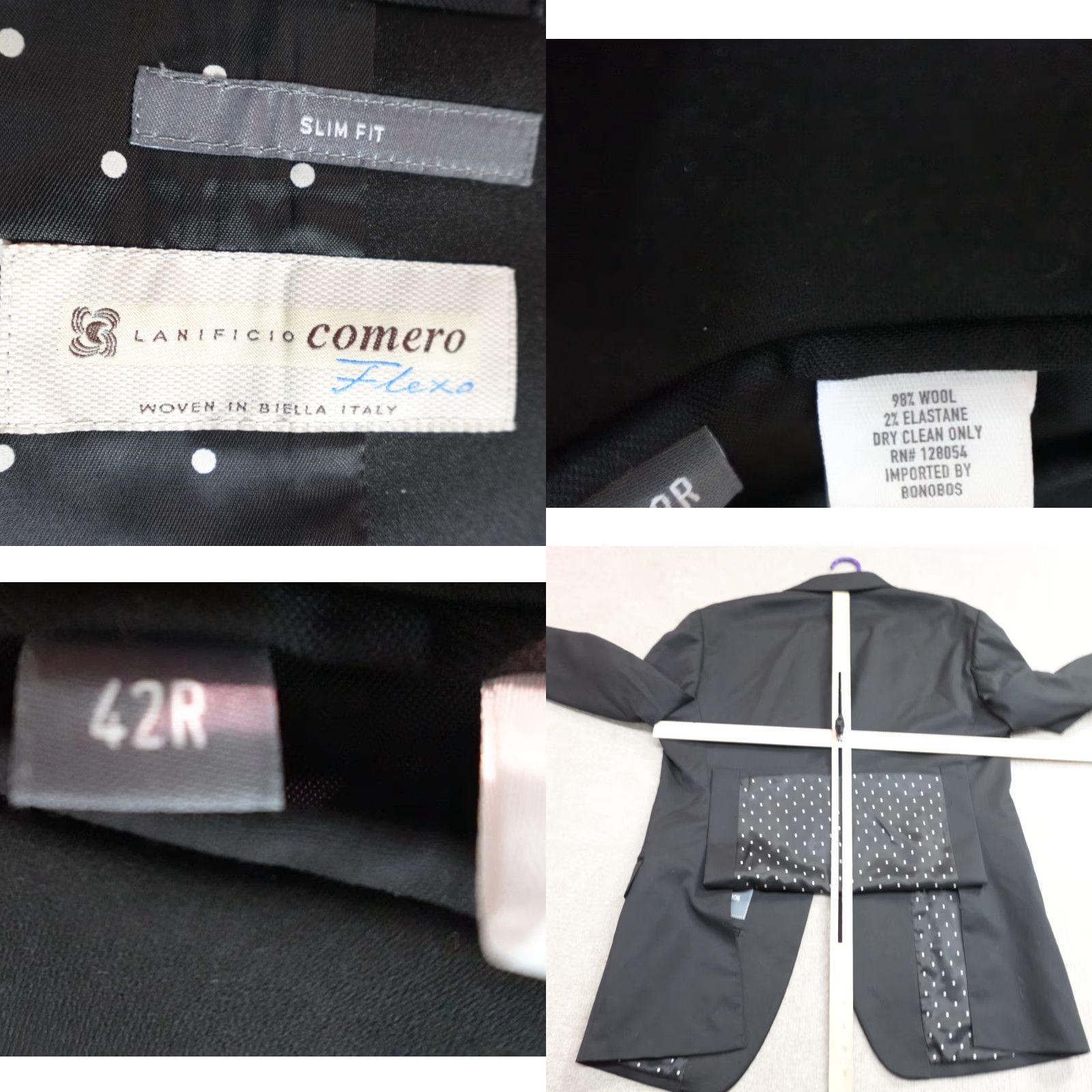 Bonobos Bonobos Blazer 42R Black Wool Slim Fit Tuxedo Jacket One-Button Notch Lapel Men Regular Jacket Coat BLAZER Size 42R - 8 Thumbnail
