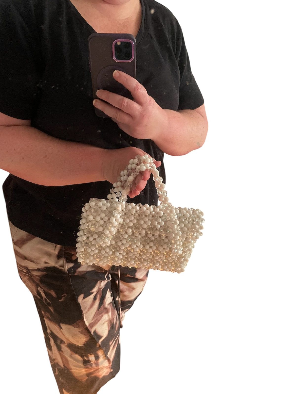 Vintage 1960s white/clear beaded woven handmade satchel handbag Size ONE SIZE - 3 Thumbnail